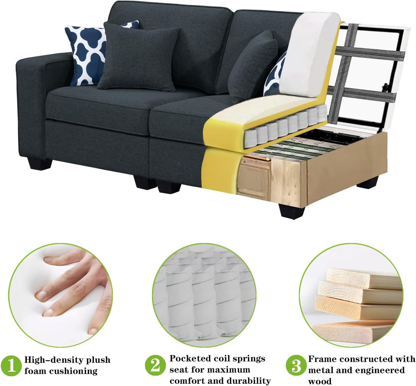 L Lengend Vansen Modular Sectional Sofa U Shaped Couch with Ottoman Modern Reversible Corner Sectional Couch for Living Room (Charcoal, 2+3 with Ottoman)