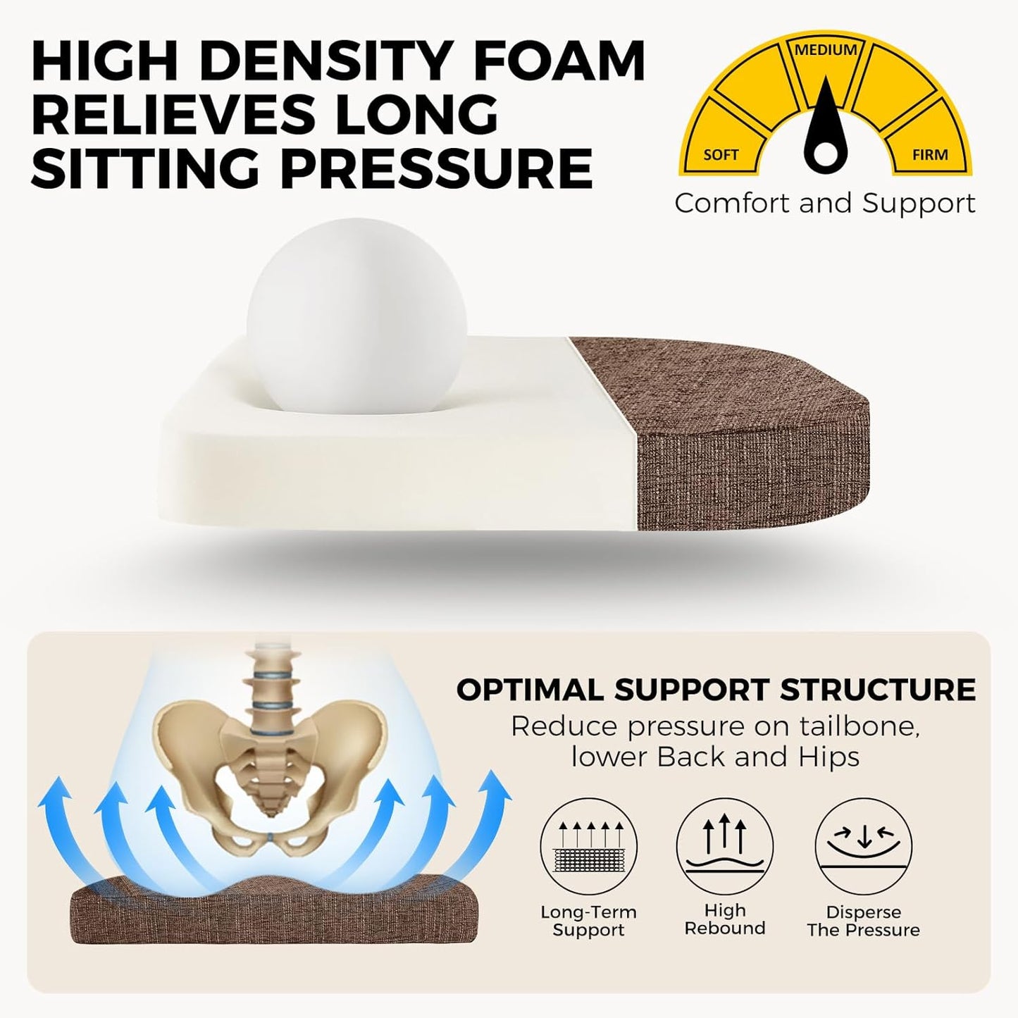 downluxe Indoor Chair Cushions for Dining Chairs, Soft and Comfortable Textured Foam Kitchen Chair Pads with Ties and Non-Slip Backing, 16" x 16" x 2", Brown, 4 Pack