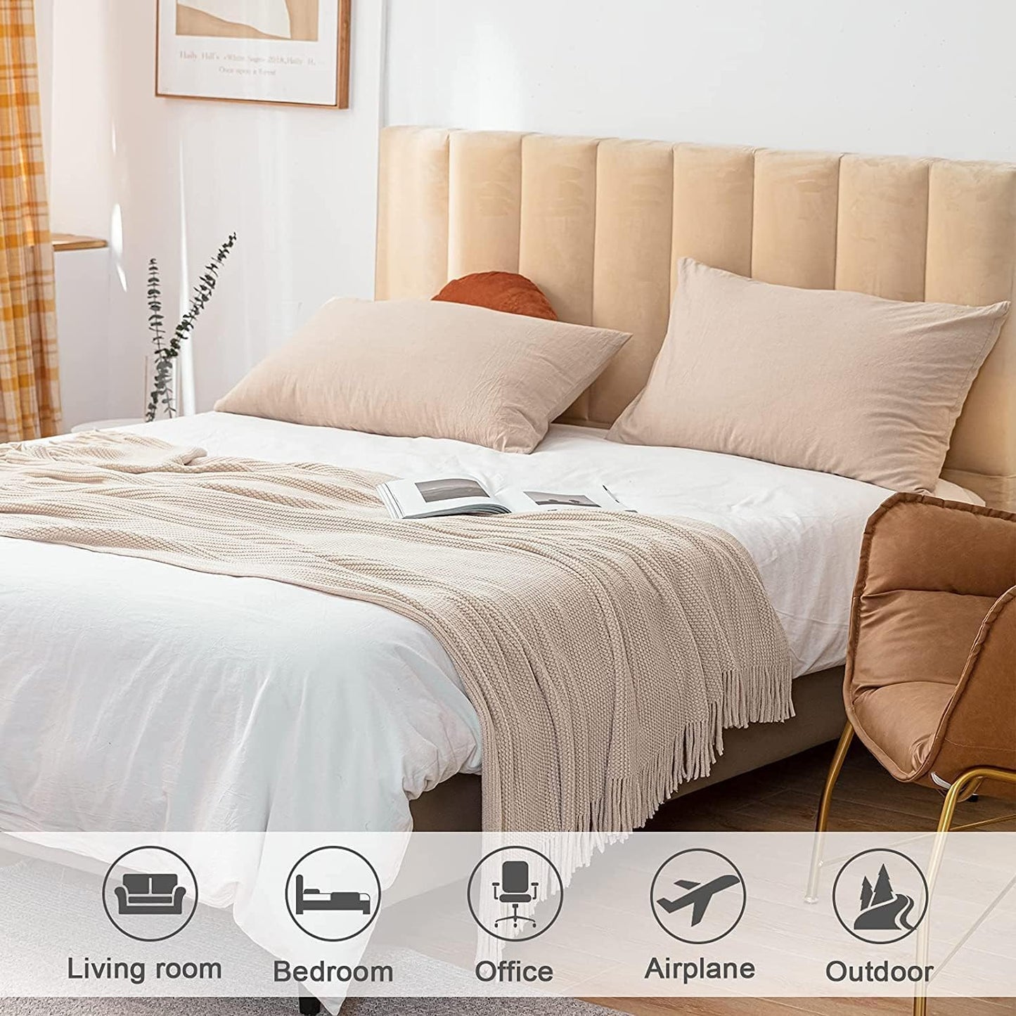 lifein Throw Blanket for Couch, Soft Boho Decor Bed Throw,Cozy White Chenille Knitted Small Farmhouse Lightweight Throw for Spring(White/Cream,60 * 80")