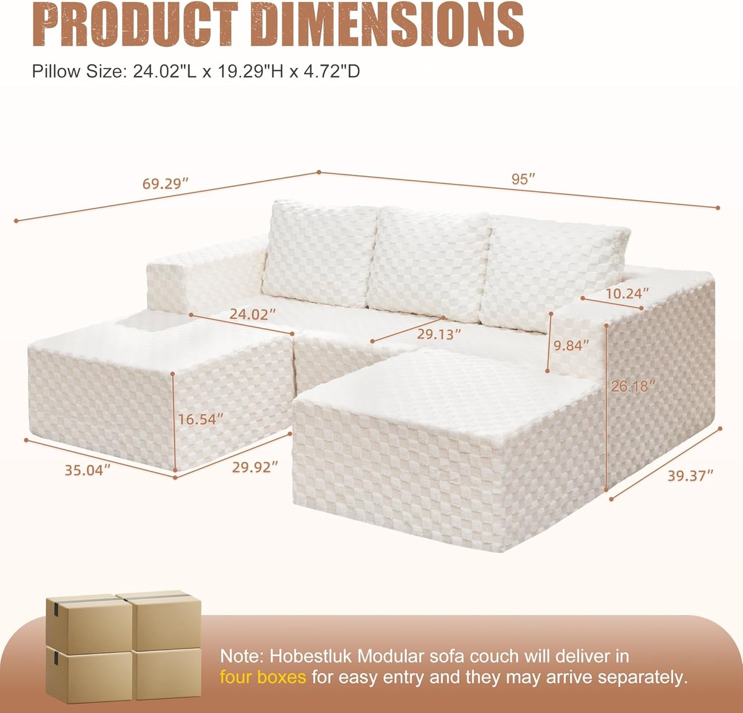 Hobestluk Modular Sectional Sofa Memory Foam Couch Oversized Sectional Sofa 3-Seater with Chaises Cloud Couch with Removable Cover U Shaped Sofa for Living Room (Plush White, U Shape)