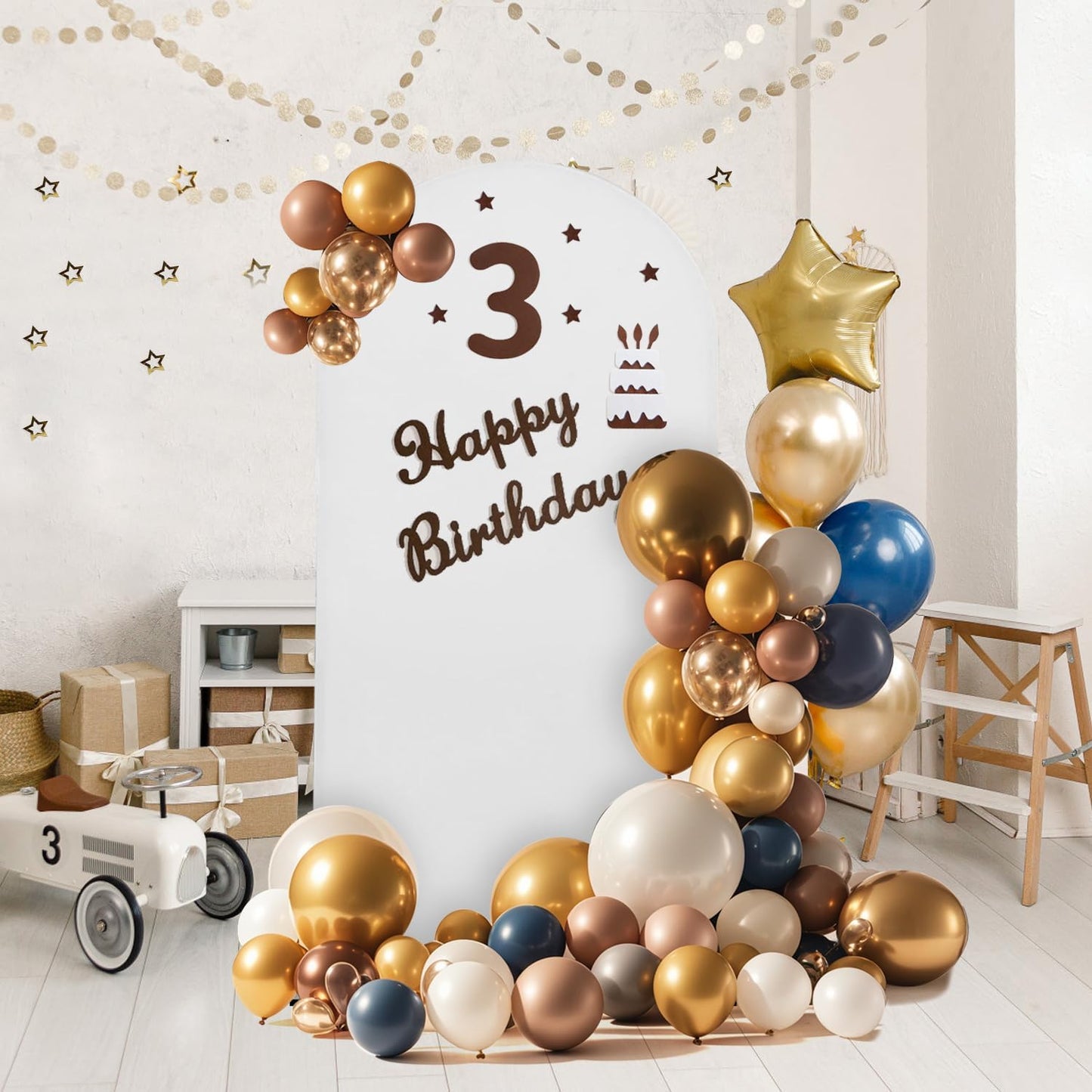 Arch Backdrop Stand and Cover Set, Metal Balloon Arch Backdrop 7.2ft, Gold Arched Stand Frame for Wedding, Parties,Birthday, Backdrop Decorations (White,7.2ft)
