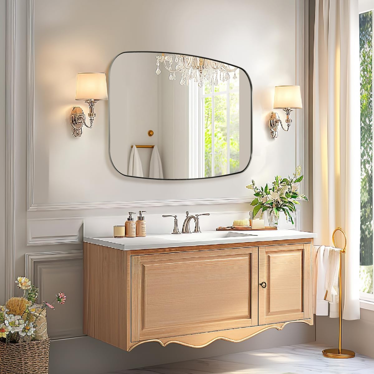 ANDY STAR Brushed Nickel Bathroom Mirror, 30x36’’ Oblong Mirror with Stainless Steel Metal Frame, Silver Oval Vanity Mirror for Over Sink, Modern Anti Rust Wall Mounted