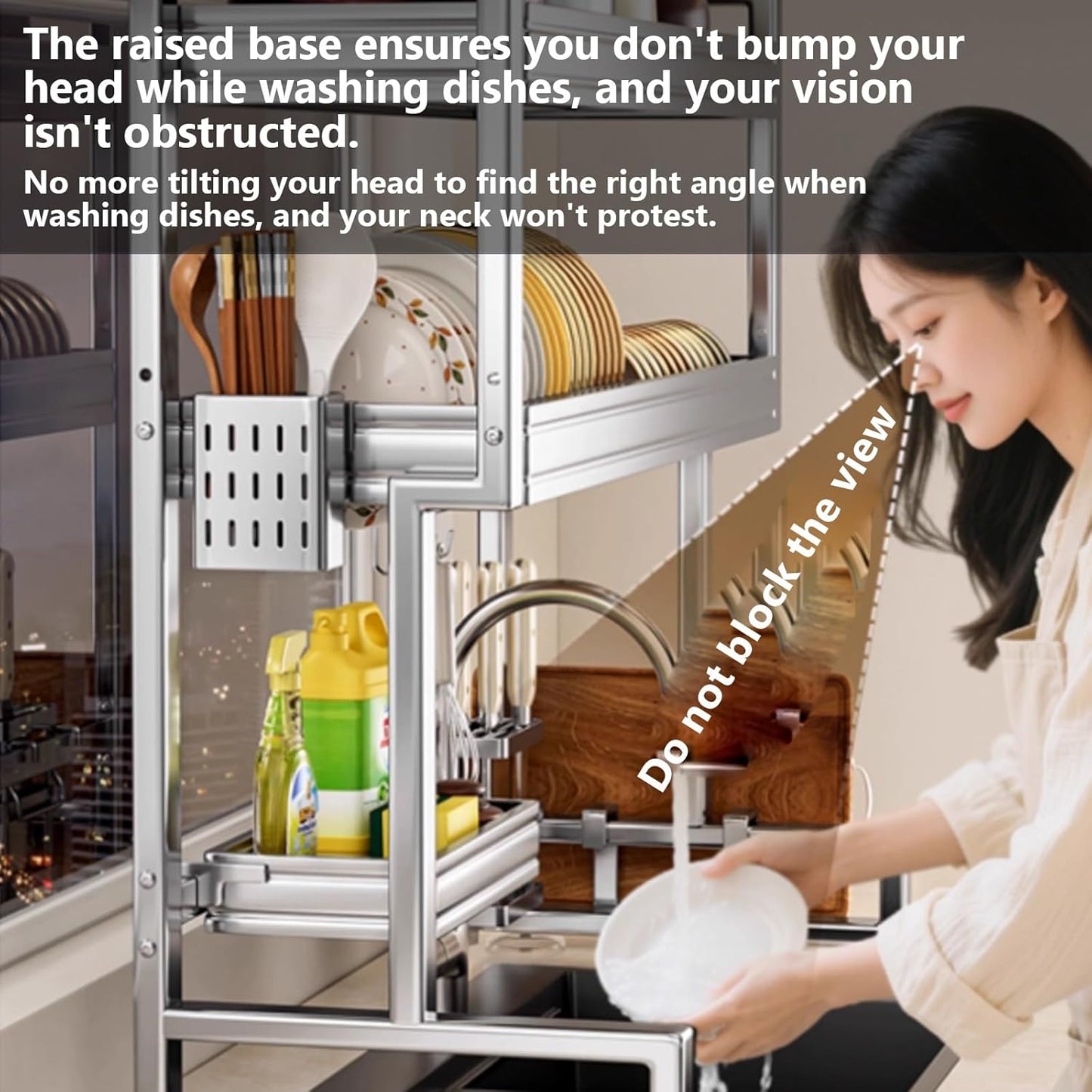 Kitchen Sink Rack Sink Above The Dish Drain Dish Washing Rack Stainless Steel Multifunctional Dish Storage Rack,Over The Sink Drying Rack for Dishes(2,65cm/25.6in)