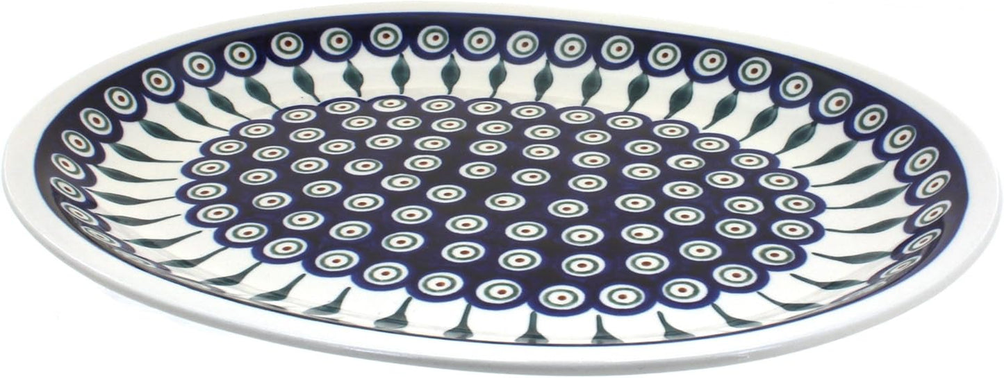 Blue Rose Polish Pottery Peacock Large Serving Platter
