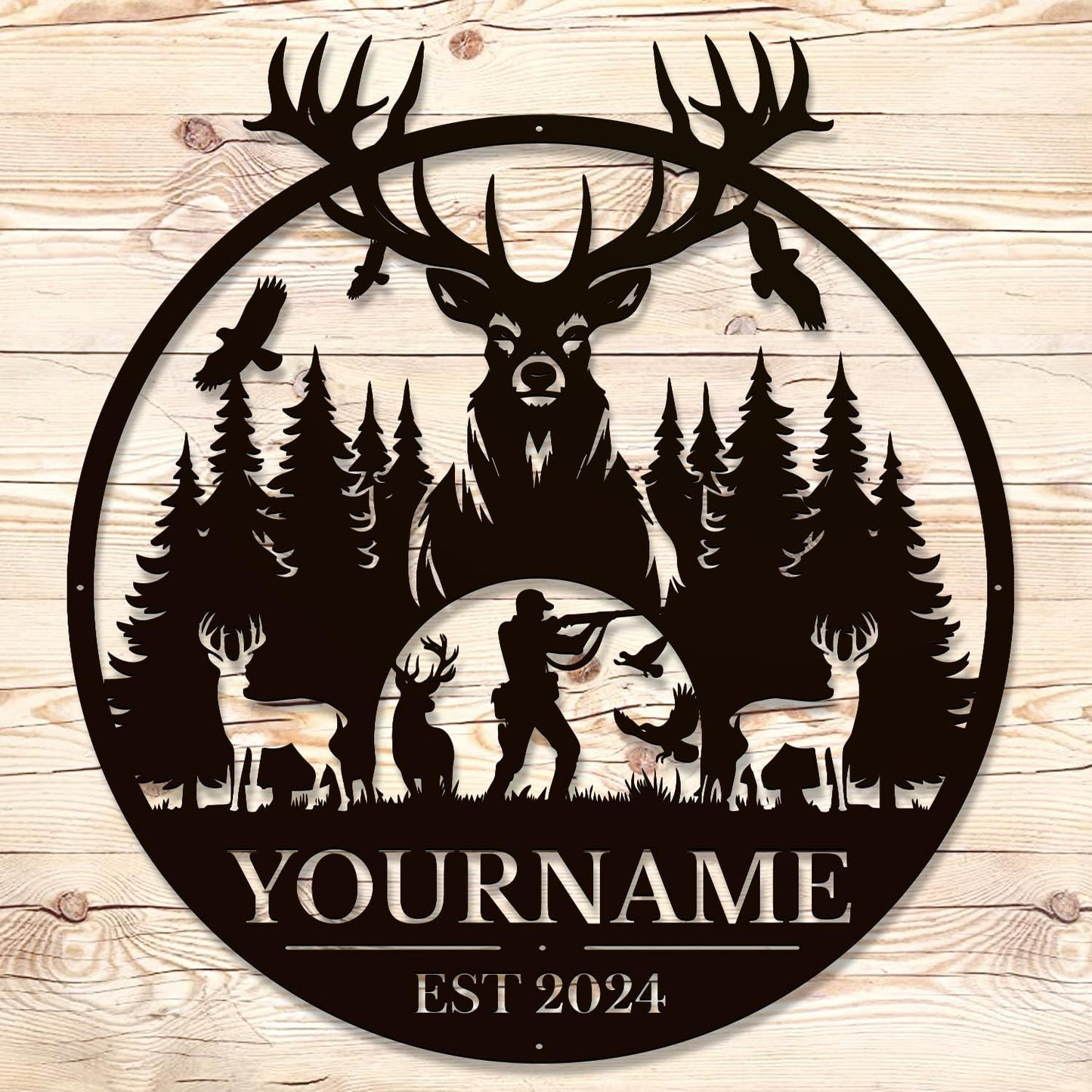Personalized Metal Signs - Custom Shed Wall Decor, Black Deer Metal Art, Home Sign Plaques, Outdoor Decorative Signage (Style C)