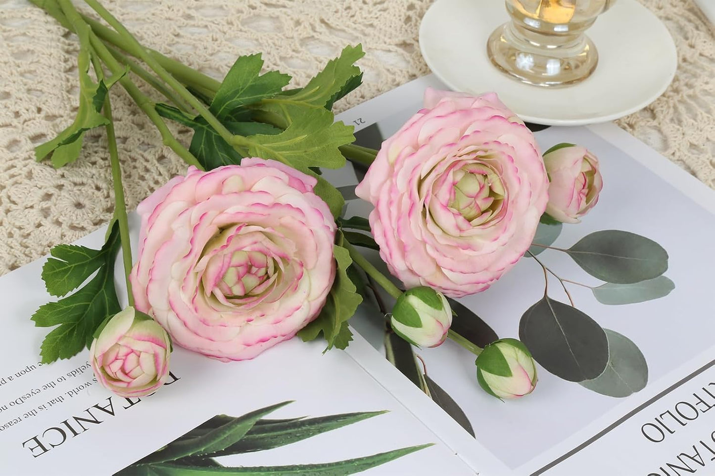 IPOPU 4PCS Real Touch Purple Ranunculus Artificial Flowers Faux Ranunculus Flowers for Vase Real Look Silk Peonies Fake Peony Flowers for Home Indoor Wedding Centerpieces for Table Decor (Purple Edge)