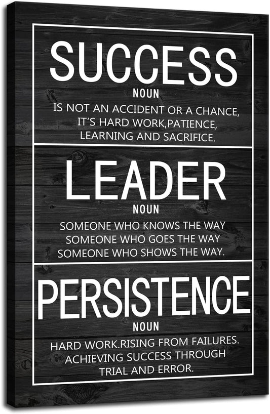 WYJZDZQ8 Success Leader Persistence Inspirational Poster Motivational Wall Art Motivation Canvas Prints Artwork for Office Modern Home Decor Painting Stretched and Framed Ready to Hang [12''Wx 18''H]