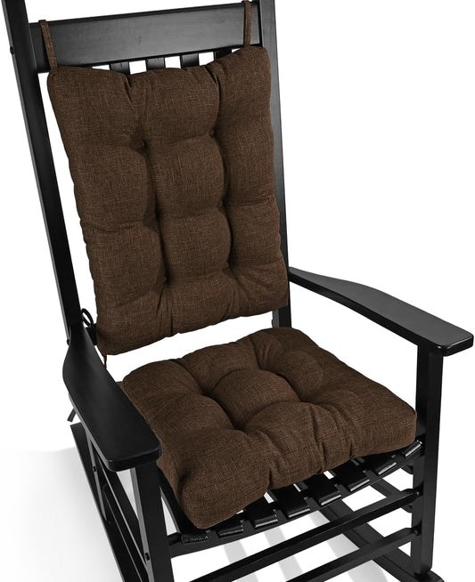 BUYUE Chair Cushion Set for Rocking Chair, Back Pillow & Seat Cushion with Ties, Original Woven Fabric Non-Slip Chair Pads for Elderly Sitting, Chocolate