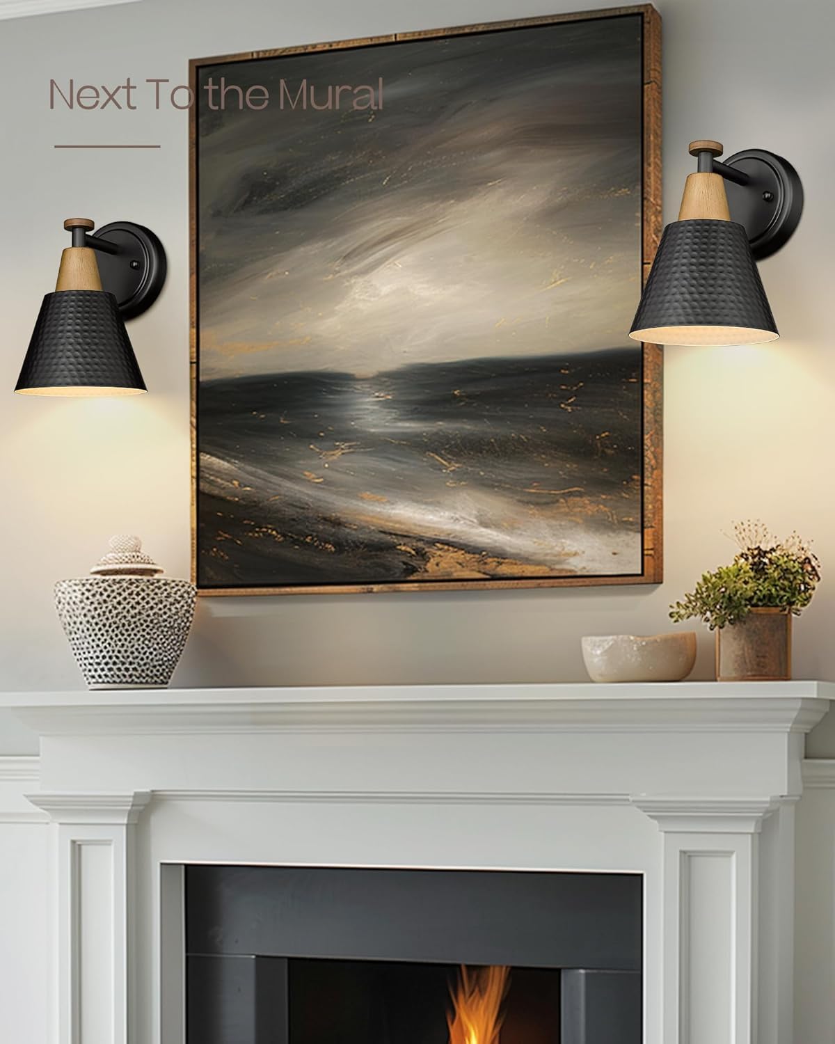 FEMILA Wall Sconces Set of 2, 1-Light Matte Black Bathroom Light Fixtures, Modern Single Vanity Light Wall Lamp with Hammered Metal Shade, 4FG59B-2 BK