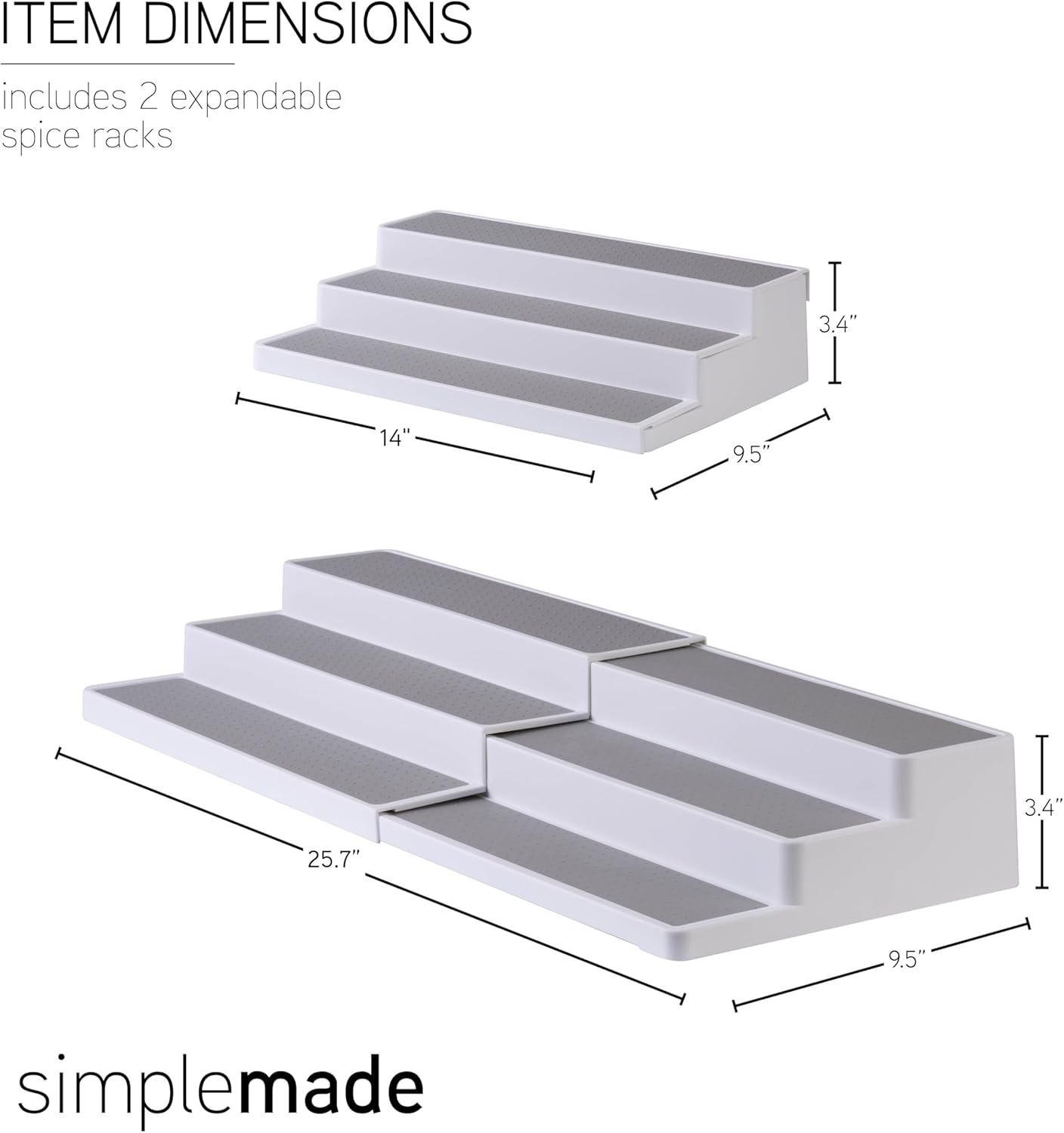 SIMPLEMADE 3-Tier Spice Rack Organizer - Versatile Storage Shelf for Kitchen, Bathroom, Bedroom & Office, Set of 2, Expandable White