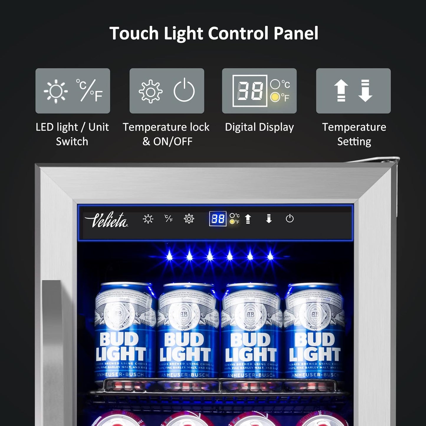 15'' Beverage Refrigerator and Beer Fridge Under Counter Built-in or Freestanding,127 Cans Beverage Cooler with Glass Door and Lock for Bottles and Cans Beer/Soda/Water/Wine