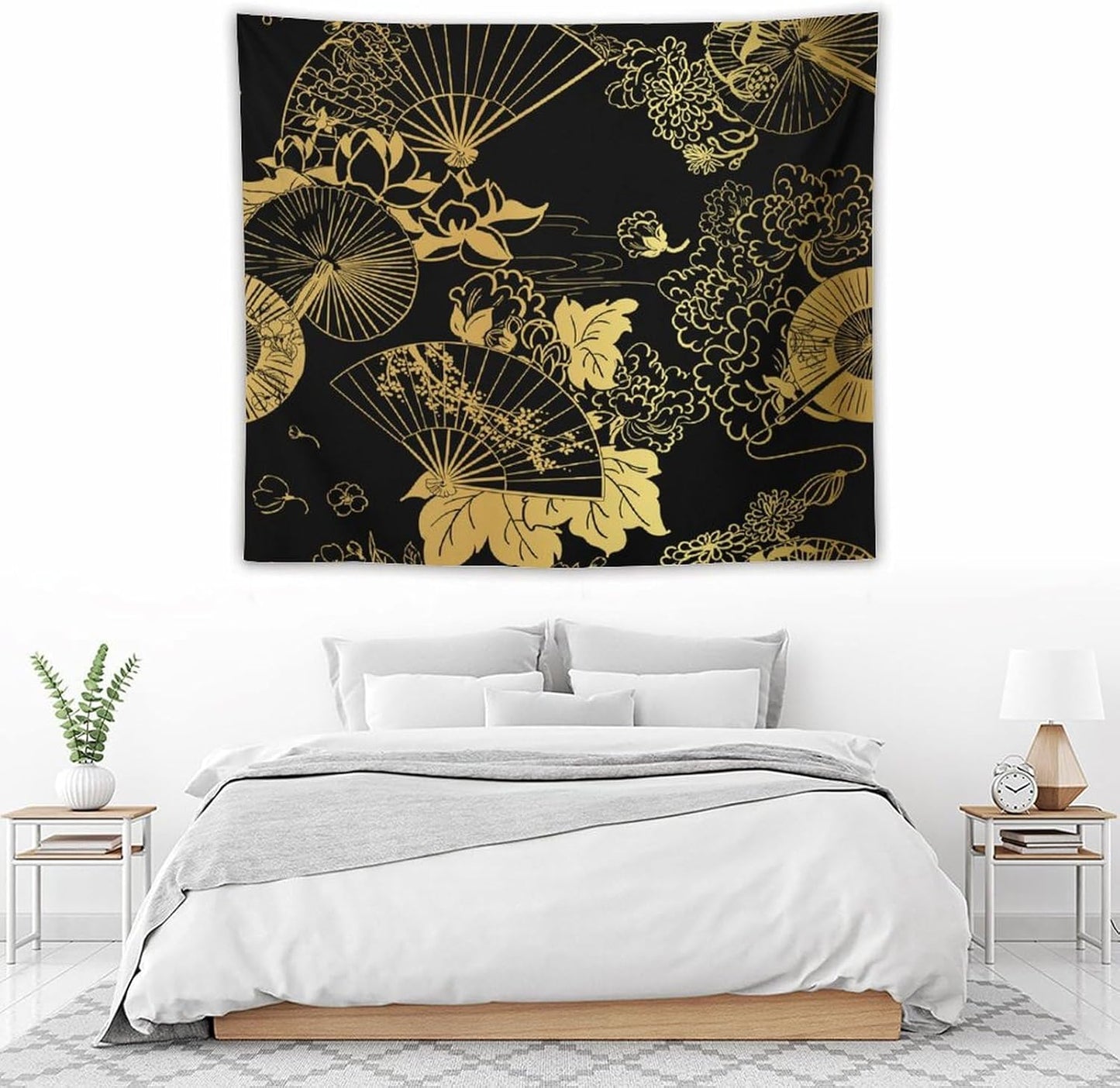 HZOHNAGO Japanese Tapestry Gold Flowers Umbrella Fan Pattern Printed Wall Tapestry Painting Wall Hanging for Bedroom Living Room Dorm 60" W x 50" H