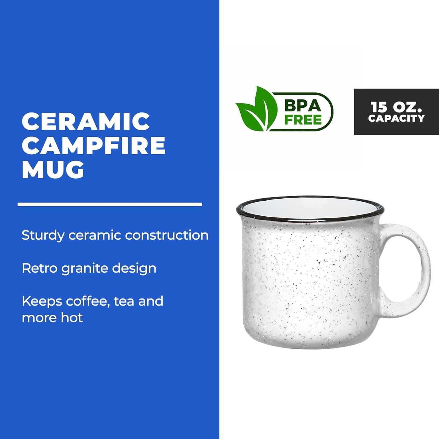 Set of 16 Ceramic Campfire Mugs – 15 Oz, White – Coffee & Tea Cups for Home, Work, Travel, Camping – Customizable, Great for DIY, Events, Companies