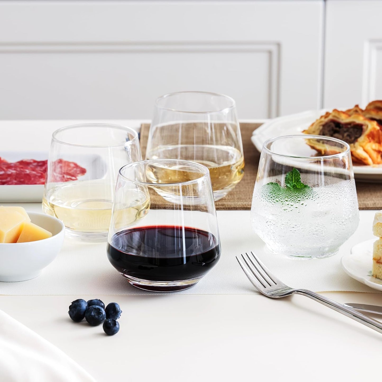 Stemless Wine Glasses Set of 6, 13.5oz Red White Wine Glasses for Daily Use, Hosting, Home Bar, Evening Party, Birthdays, Housewarming Gift, Clear