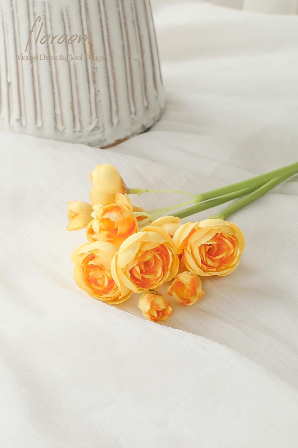 Floroom Ranunculus Artificial Flowers 18 Pcs Golden Yellow Faux Silk Mini Ranunculus Bulk Fake Wedding Filler Flowers for DIY Bouquets, Centerpieces, Bridal Shower Decorations & Arrangements