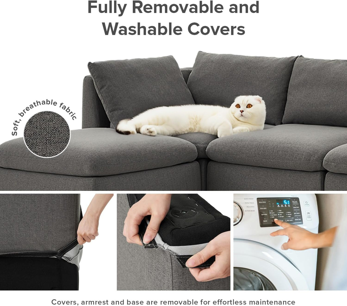 mopio Oversized Modular Sectional Sofa with Fully Removable Covers and Storage, Convertible U, L-Shaped and Sleeper Sectional, Modern Couches with Ottoman Chaise (Stone Gray Fabric, 6 Seats, Sleeper)