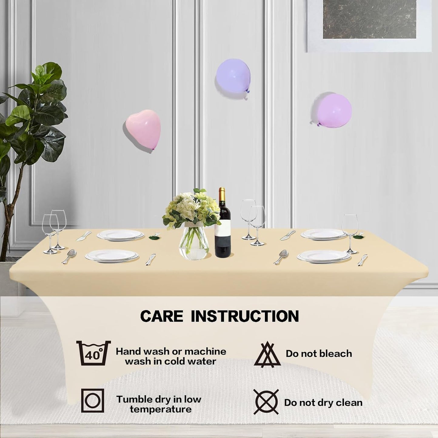 IVAPUPU 2 Pack 8FT Table Cloth for Rectangular Fitted Events Stretch Champagne Table Covers Washable Cover Spandex Tablecloth Protector for Party, Wedding, Cocktail, Banquet, Festival