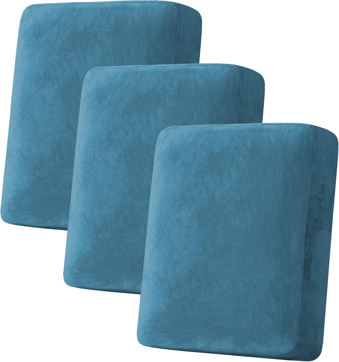 H.VERSAILTEX Velvet Stretch Couch Cushion Cover Plush Cushion Slipcover for Chair Loveseat Sofa Cushion Furniture Protector Seat Cushion Sofa Cover (3 Piece Sofa Cushion Covers, Peacock Blue)
