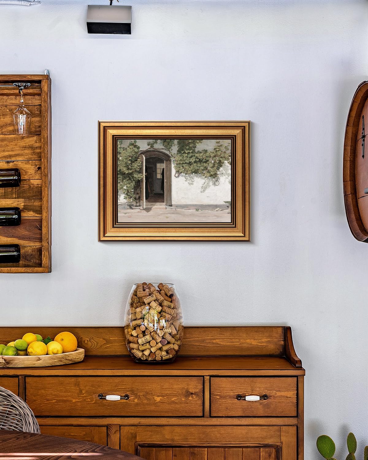 HUARCEY Gold Framed Vintage Wall Art Vineman Climbing The Walls Farmhouse Wall Decor Opening Door Oil Painting Picture Canvas Print Art Home Decor Aesthetic for Bedroom Bathroom Office 8x10in