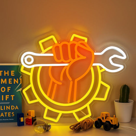 Wrench Neon Sign for Wall Decor – USB Powered LED Garage Sign with Dimmer, Car Room Accent Light, Auto Repair Workshop Wall Lamp, Man Cave Neon Decor, Gift for Dad or Car Enthusiast 13"x14.3"