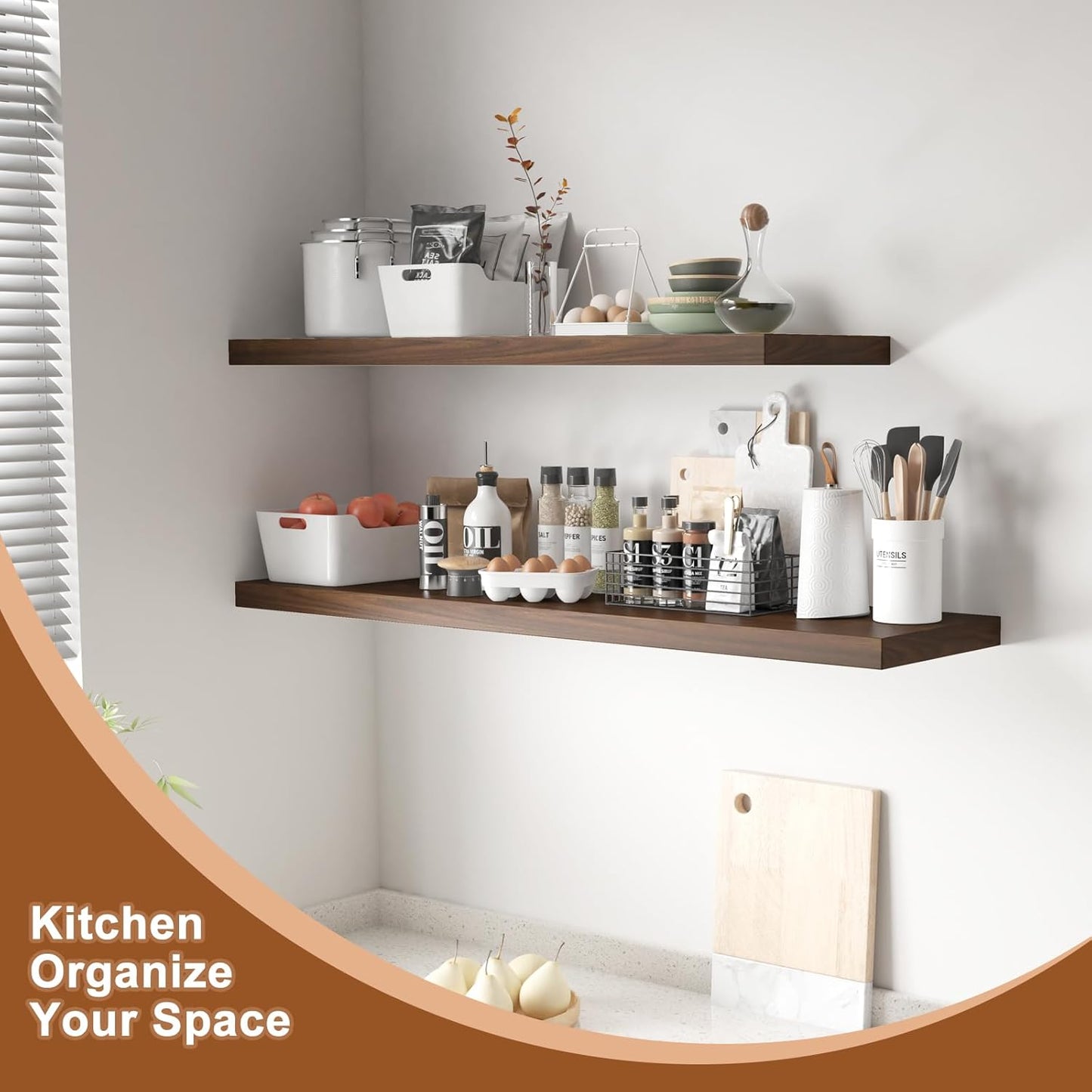 12 Inch Deep Floating Shelves for Wall 2 Pack Floating Shelves Large Storage Space Wall Mount Shelf for Living Room Kitchen Bathroom 30" W x 12" D x 1.2" H Walnut