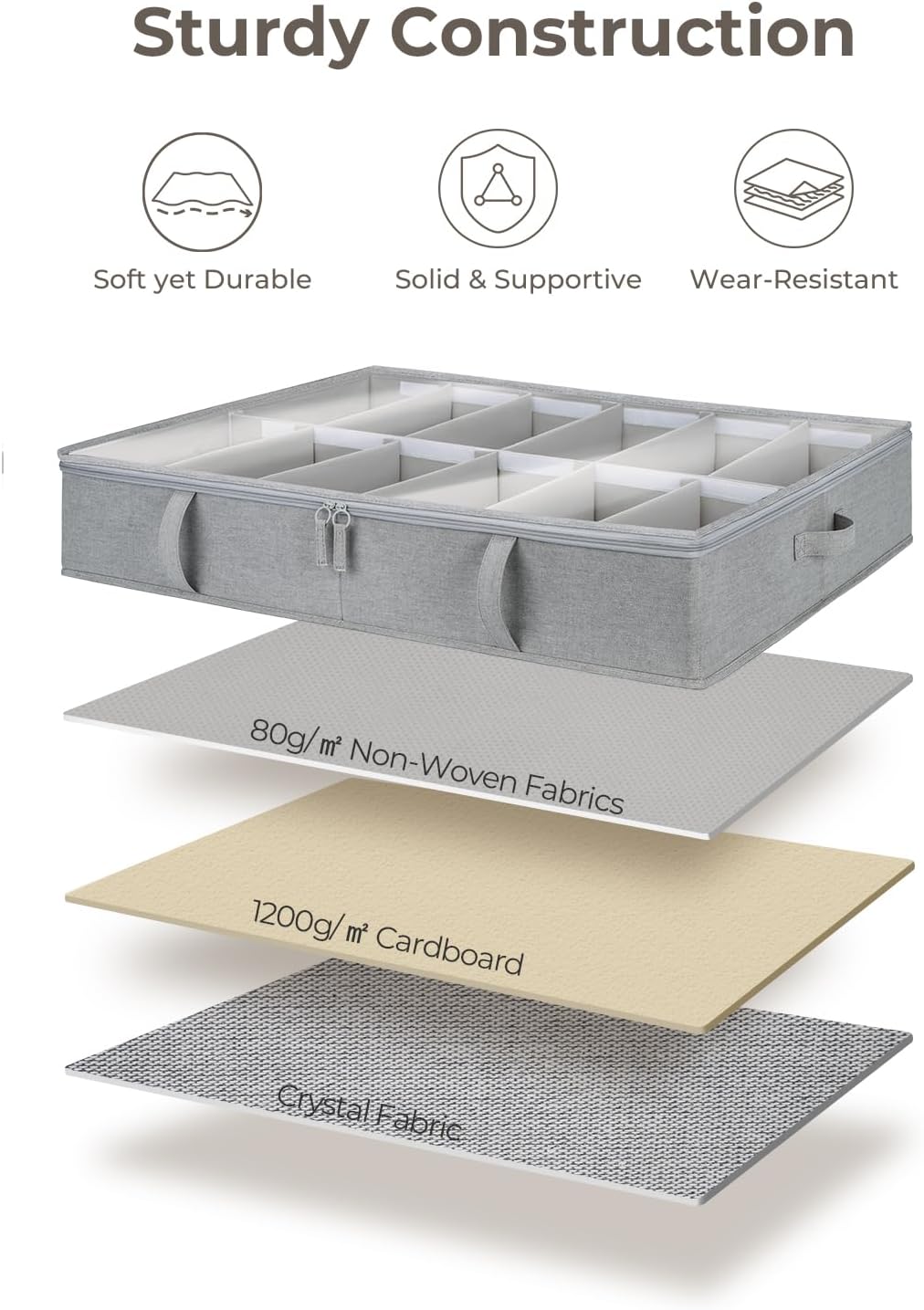 StorageWorks Under Bed Shoe Storage Organizer, Underbed Shoes Container with Adjustable Dividers, Shoe Storage Basket with Cover, Grey, 2-Pack, Space-Saving Shoe Box Fits up to 24 Pairs