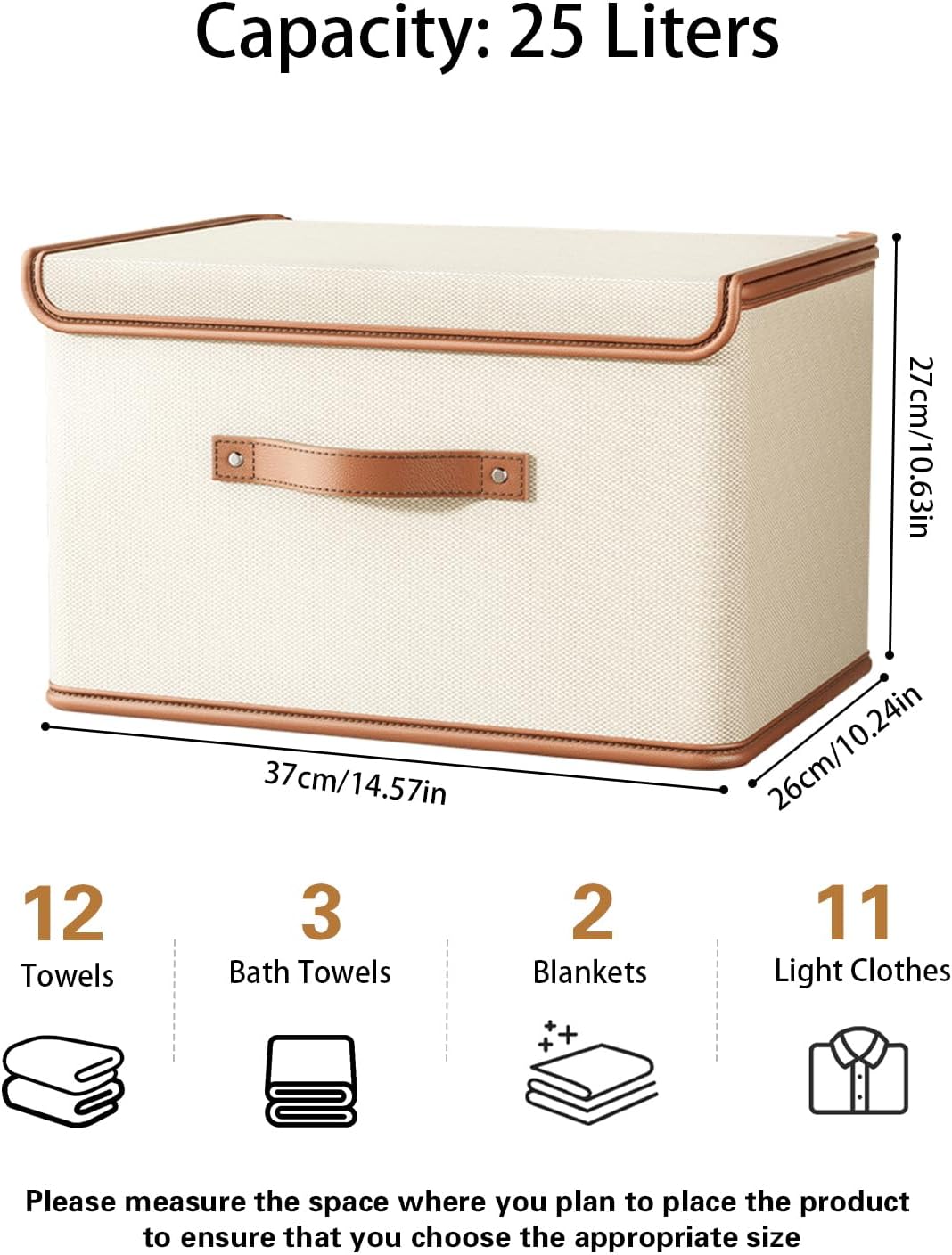 Tuza 4 Pack Storage Bins with Lids, Collapsible Closet Organizer Container, Fabric Organizer Box with Handles, Decorative Storage Boxes with Lids for Organizing Clothes, Books, File, White, Medium