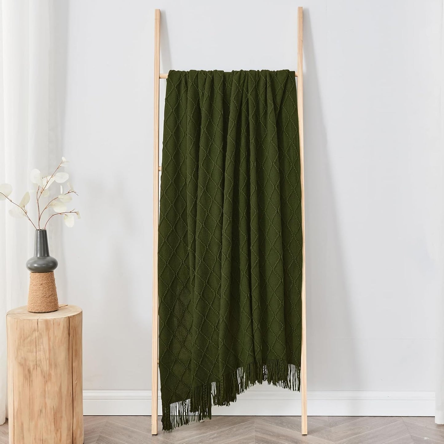 inhand Knitted Throw Blankets for Couch and Bed, Soft Cozy Knit Blanket with Tassel, Dark Green Lightweight Decorative Blankets and Throws, Farmhouse Warm Woven Blanket for Men and Women, 60"x80"