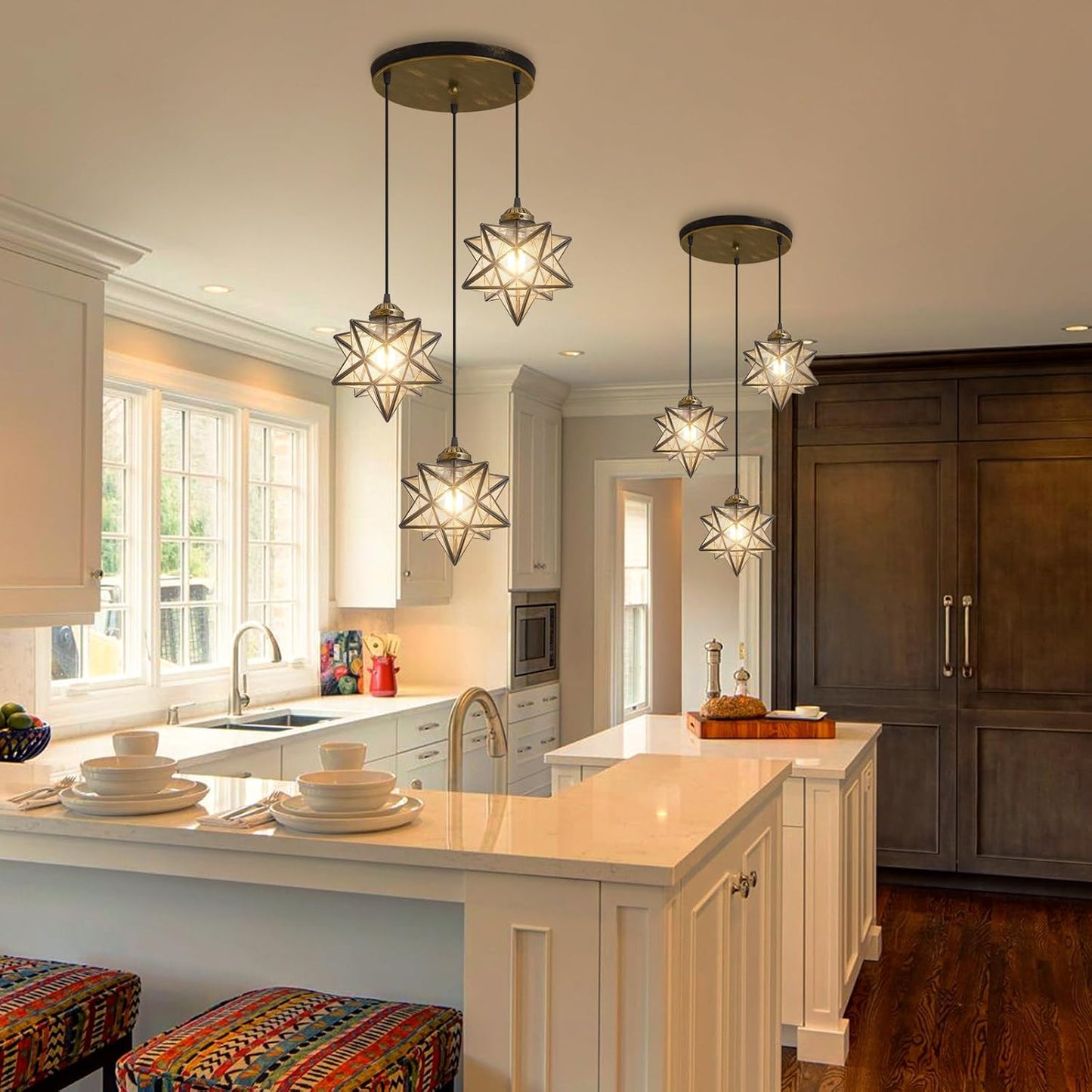 Glass Glam Chandelier Star Pendants Light Fixture Modern Elegant Ceiling Hanging Lights Included LED Warm Light Bulbs Oiled Bronze