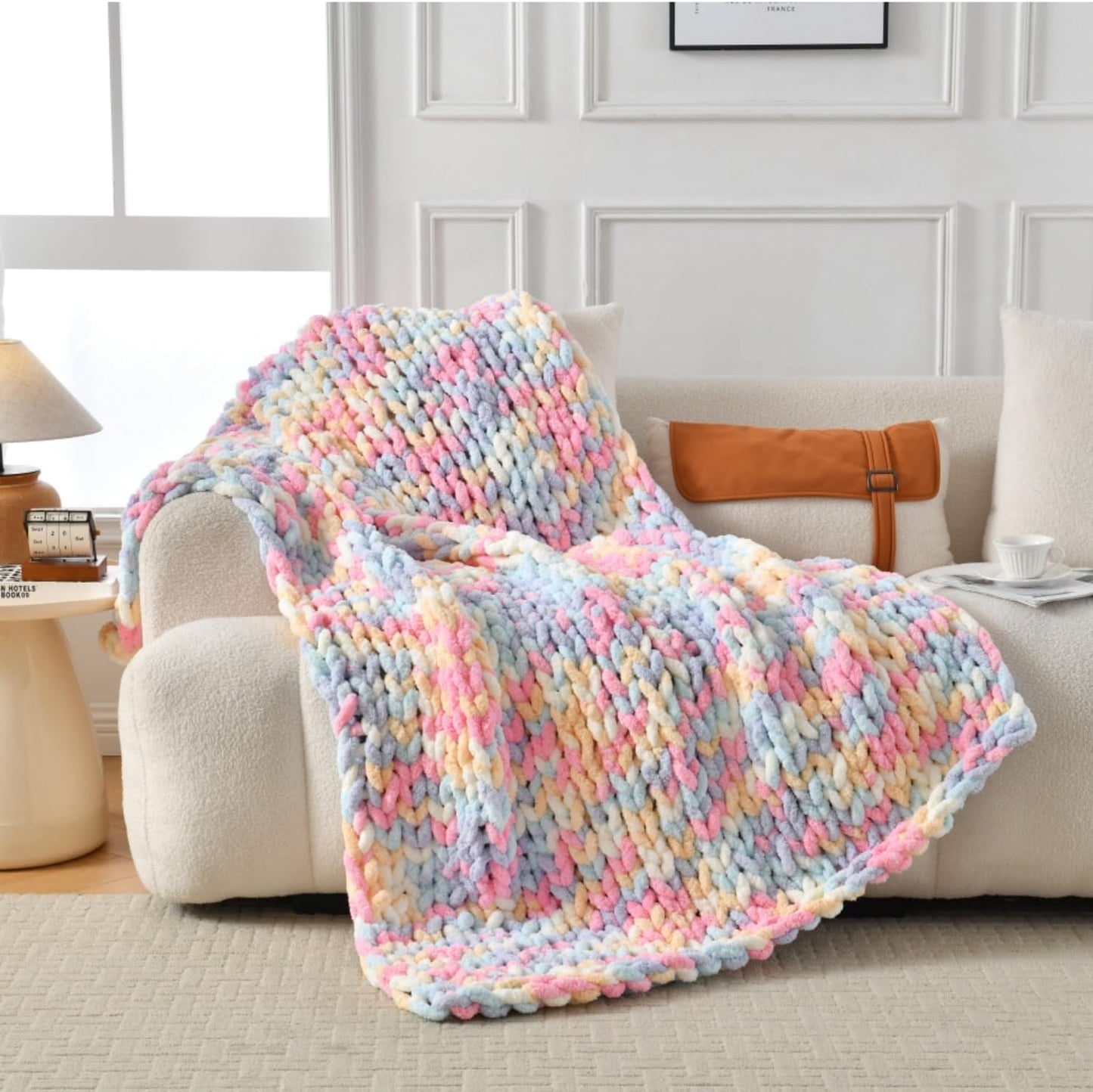 Ultra Soft Chunky Knit Blanket Throw -50x70 Hand Knitted Warm Chenille Throw Blanket, Home Decor Soft Thick Yarn Cable Knit Blanket Breathable Fleece Banket Christmas for Couch Bed Sofa Best GIF