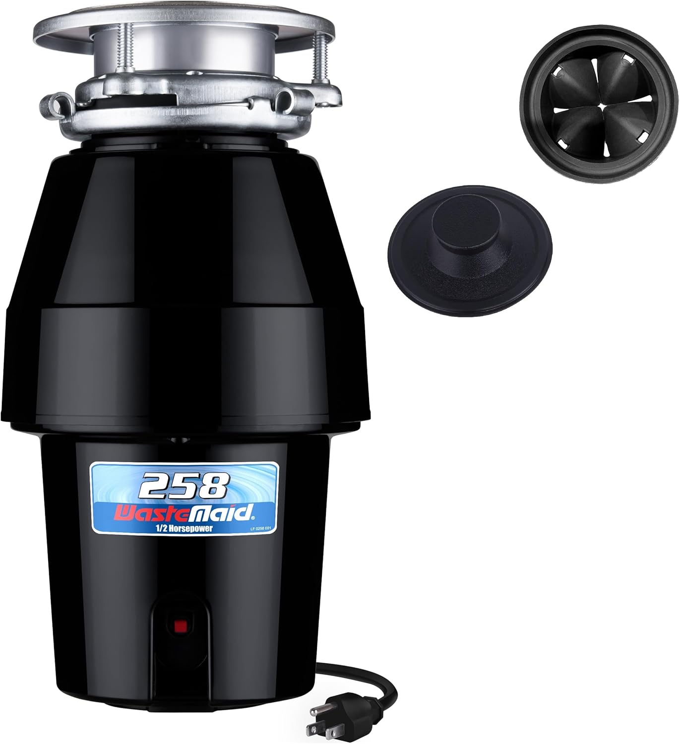 Waste Maid 10-US-WM-258-3B Garbage Disposal Anti-Jam Stainless Steel Food Waste Grinding System, 1/2 HP Mid Duty, Black
