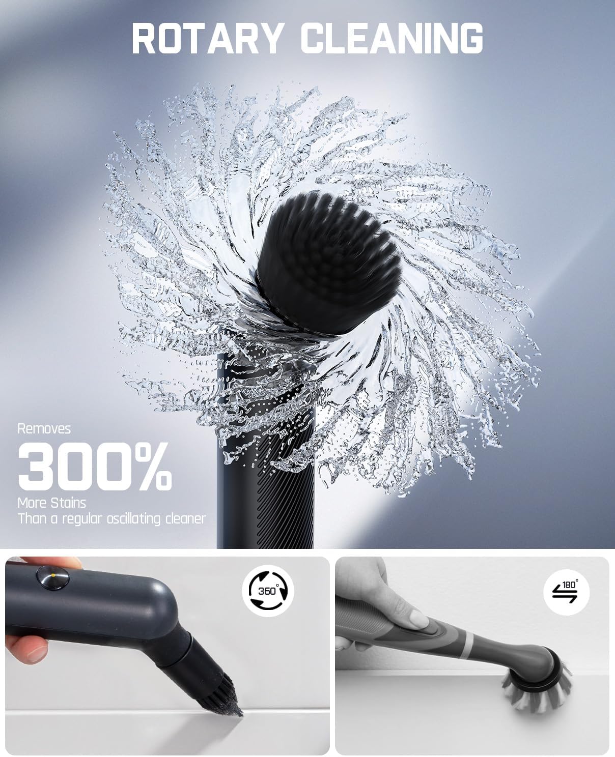 Fanttik G9 Nano Electric Spin Scrubber, Cordless Power Grout Brush, Type-C Fast Charging with LED Power Display, IPX7 Waterproof, 8 Replaceable Heads for Cleaning Grout, Corners, Crevices - Black