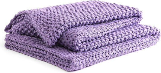 YnM Chunky Cotton Knit Throw Blanket, Cable Knit Throws for Bed Couch Sofa, Comfy & Relaxing, Decorative Piece for Farmhouse Modern Boho Rustic Scandinavian Chic Vibe, Lilac Purple 60x80 Inches