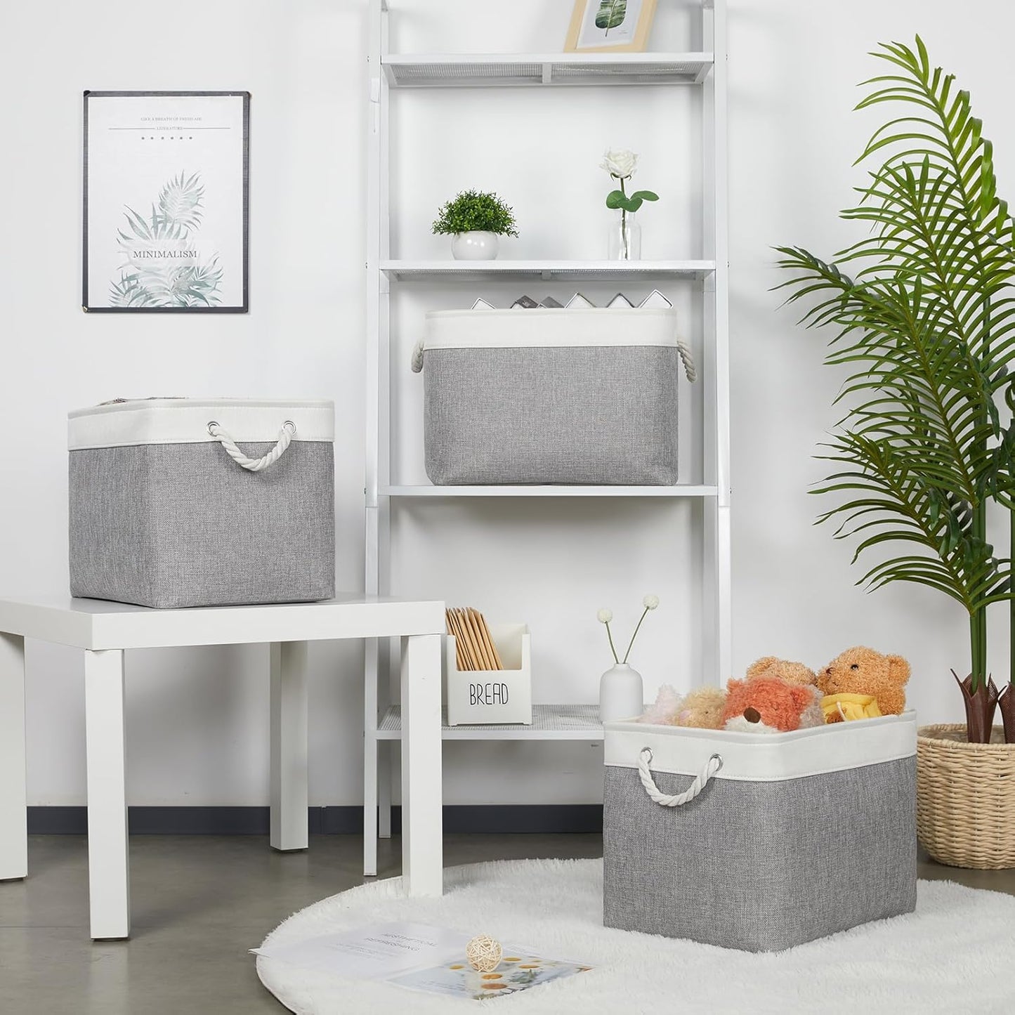 Bidtakay Large Storage Baskets for Organizing 3-Pack Fabric Closet Organizers Storage Bins with Handles 16x11.8x11.8 In Collapsible Baskets for Shelves Cloth Home Organization L-White&Grey