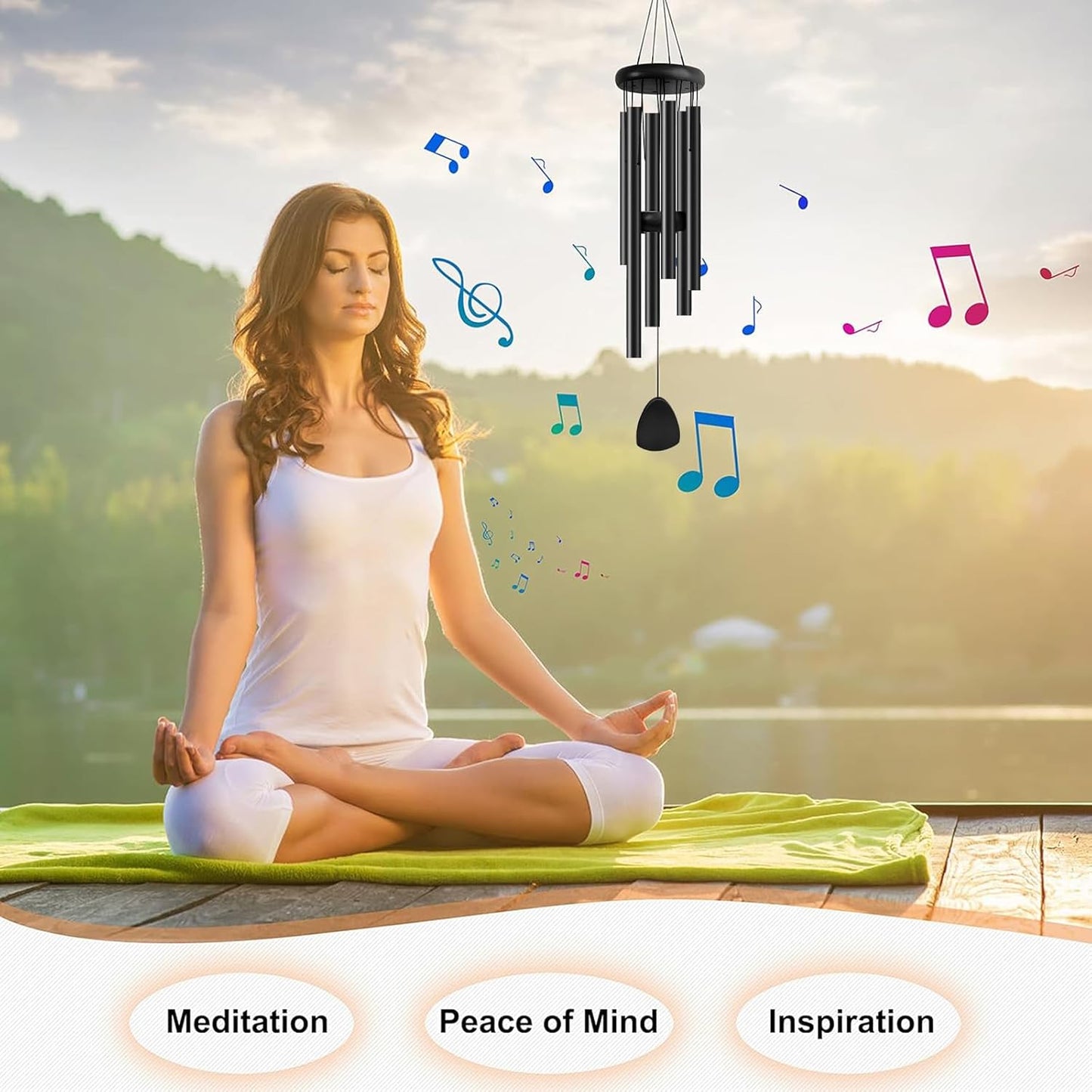 Large Aluminium Wind Chimes 37 Inches to Create a Zen Atmosphere Suitable for Outdoor, Garden, Patio Decoration. Classic Wind Chimes with Wind Catcher as a Gift for Unisex(Whole Black)