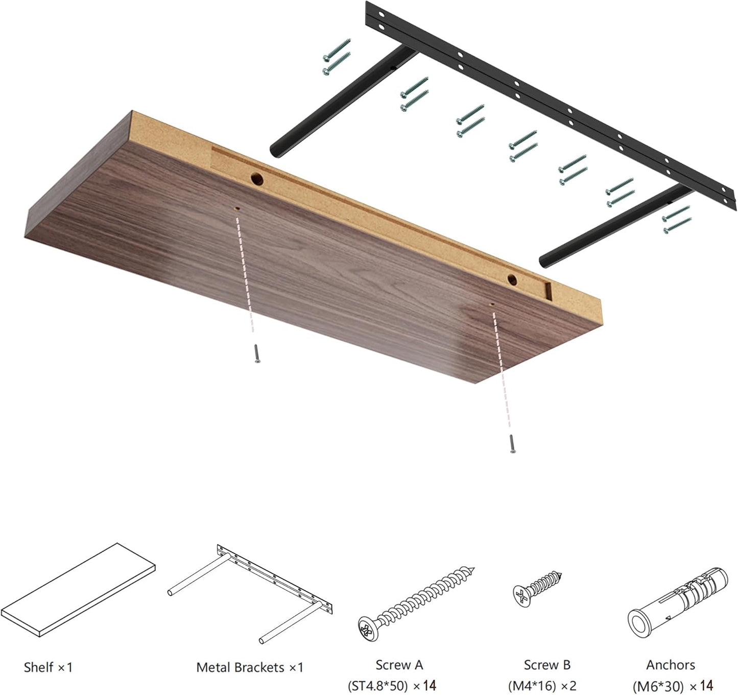 Large Floating Shelves for Wall Set of 3 Wooden Wall Shelves 30 in x 12.75 in x 2 in Room Decor Long Shelf with Invisible Wall Mount Bracket for Bedroom Kitchen Living Room Walnut