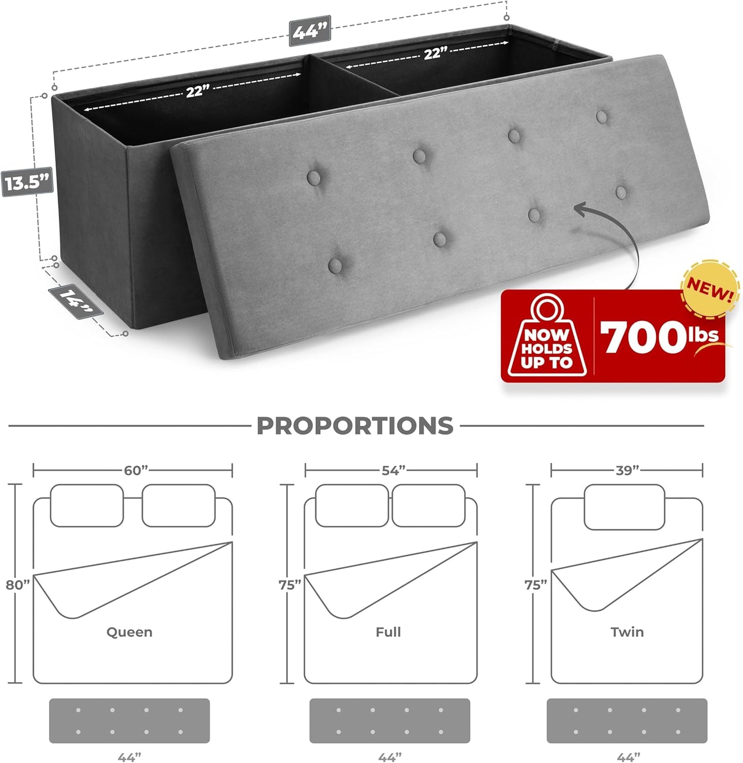Sorbus Storage Ottoman Bench – Collapsible/Folding Bench Chest with Cover – Perfect Toy and Shoe Chest, Hope Chest, Pouffe Ottoman, Seat, Foot Rest, – Contemporary Faux Suede (Gray)
