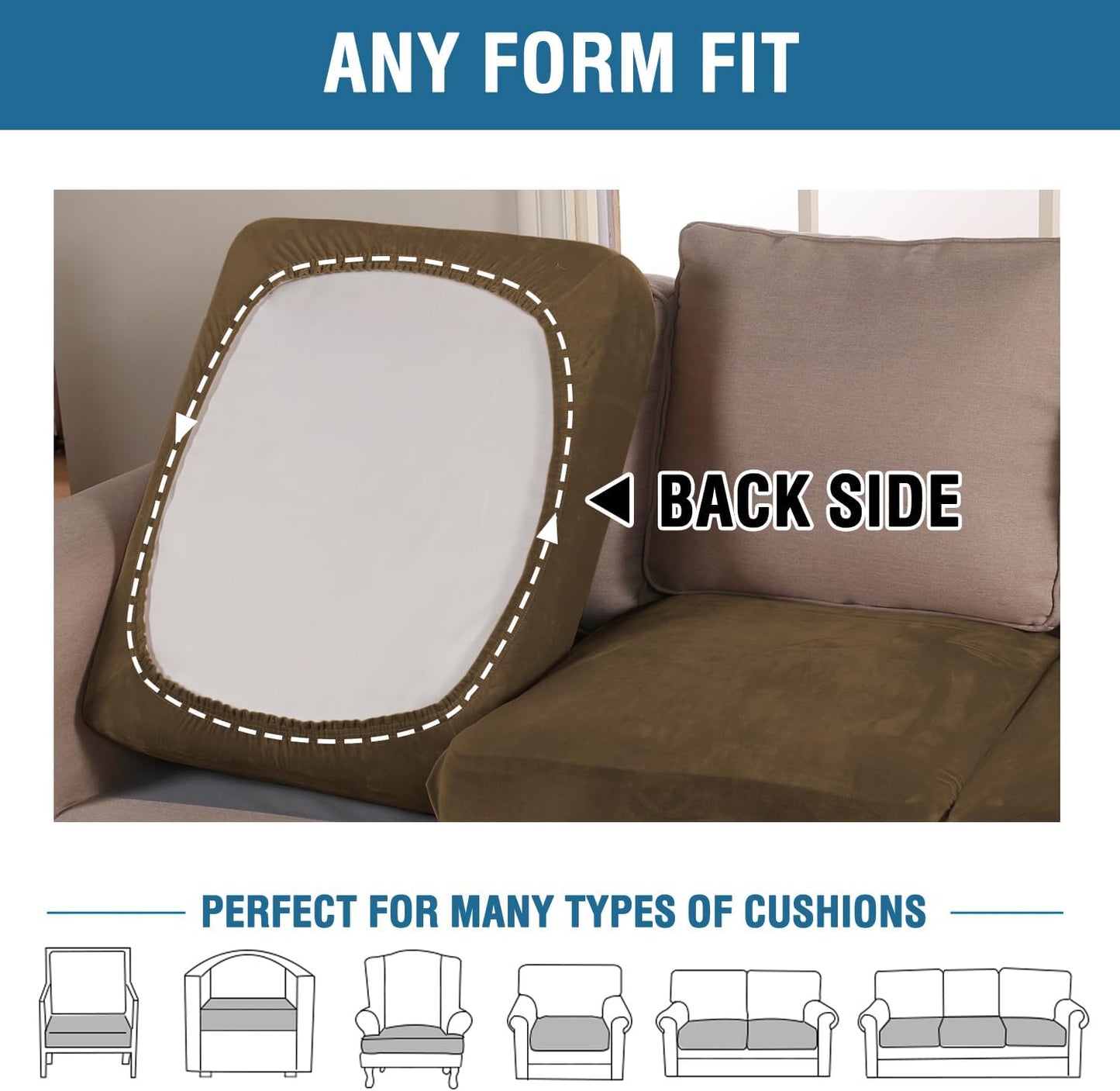 H.VERSAILTEX Velvet Stretch Couch Cushion Cover Plush Cushion Slipcover for Chair Cushion Furniture Protector Seat Cushion Sofa Cover (1 Piece Armchair Cushion Covers, Bronze Brown)