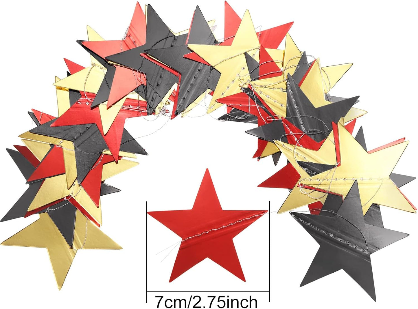 Patelai Glitter Star Garland Banner Decor 130 Feet Star Hanging Bunting Banner Twinkle Backdrop for Homecoming Classroom Wedding Birthday Halloween Christmas Party Supplies(Red, Black, Gold)