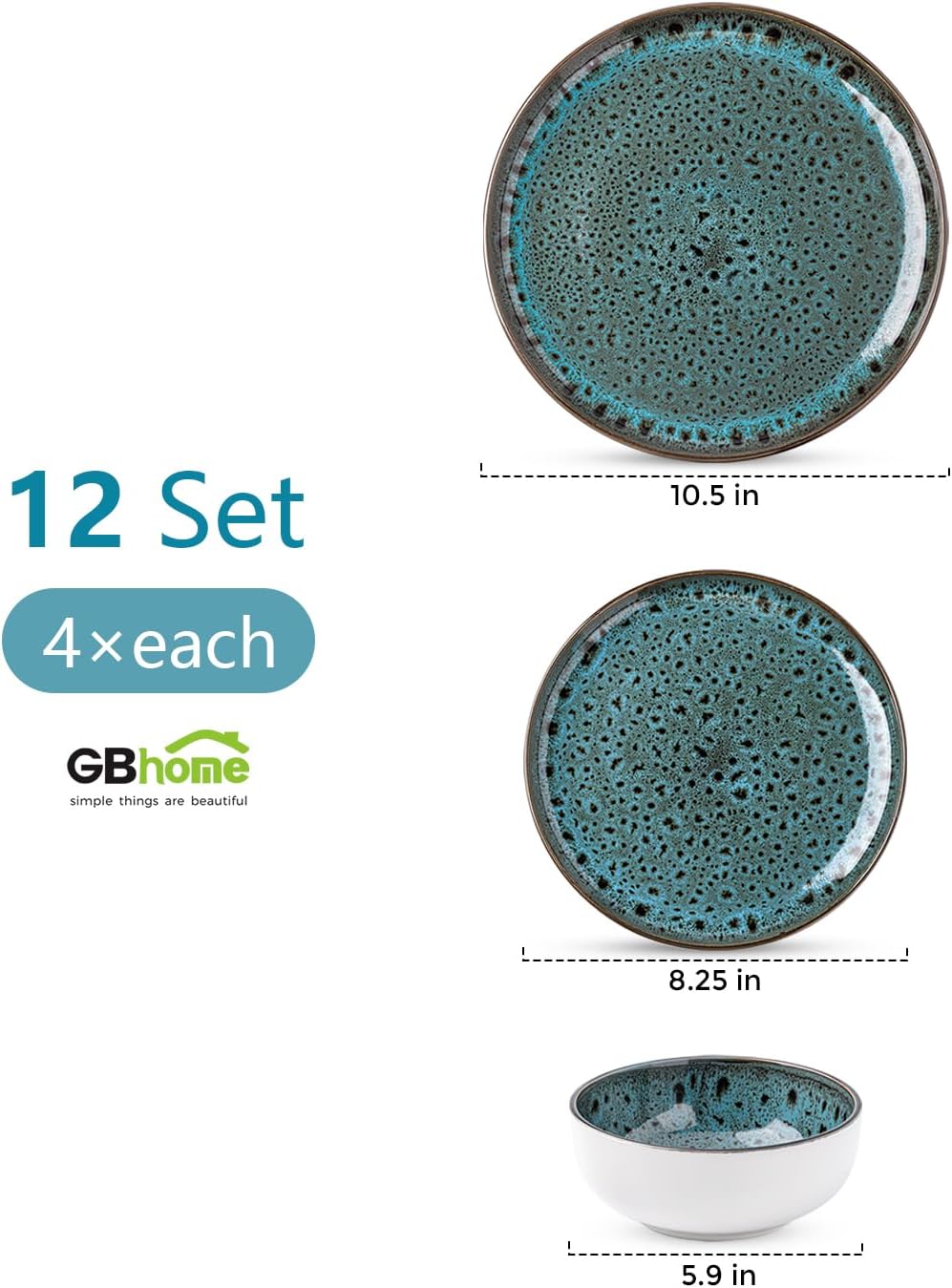 GBHOME Ceramic Dinnerware Sets, 12 Pieces Stoneware Dinnerware Set, Plates and Bowls Sets, Dishwasher & Microwave Safe,Dishes Set | Service for 4