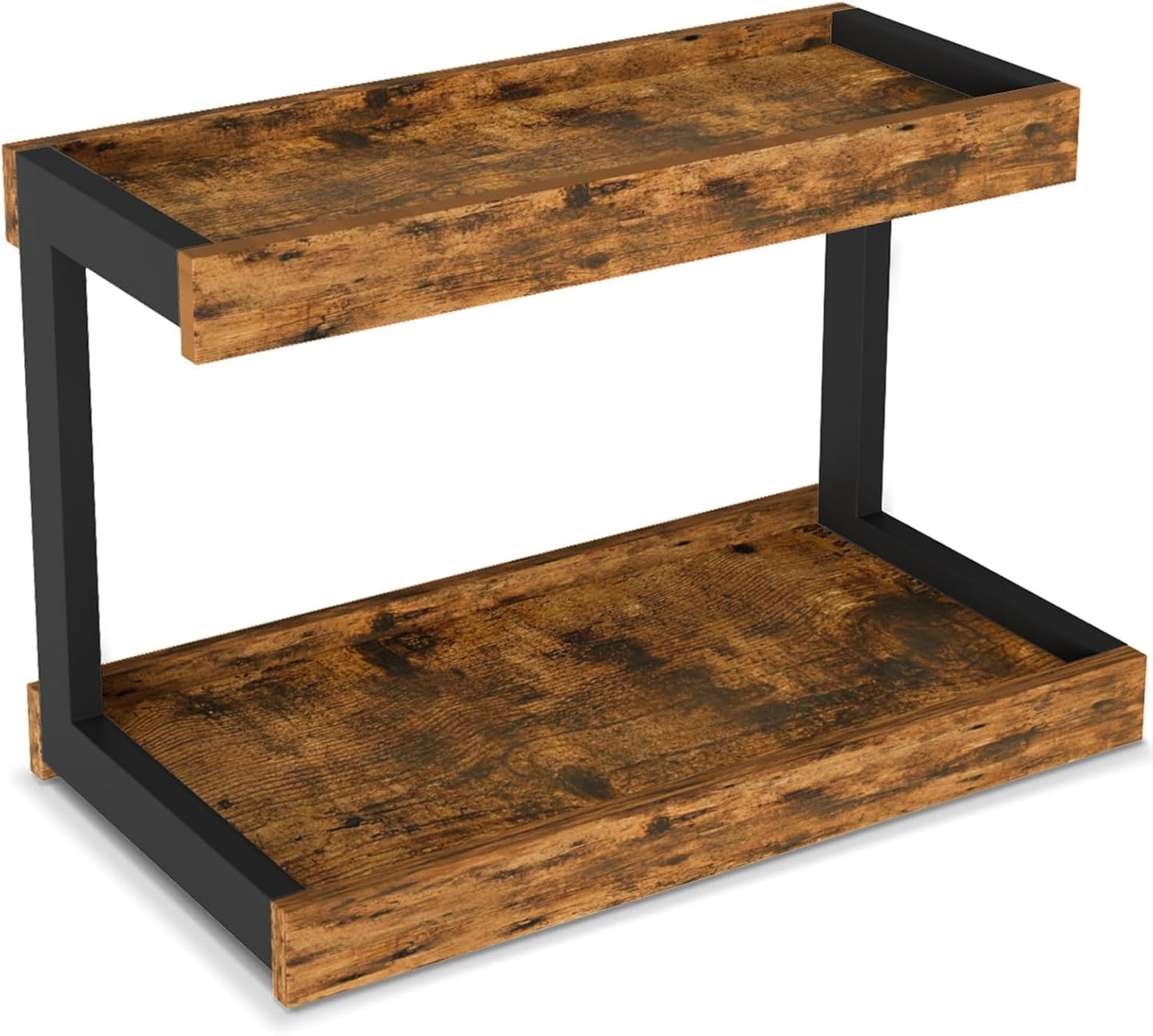 MARTY 2 Tier Spice Rack Organizer for Countertop, 15.8''L Coffee Station/Bathroom Organizer Countertop, Counter Shelf Desktop Storage Organizer for Kitchen, Bedroom, Office (Rustic Brown)