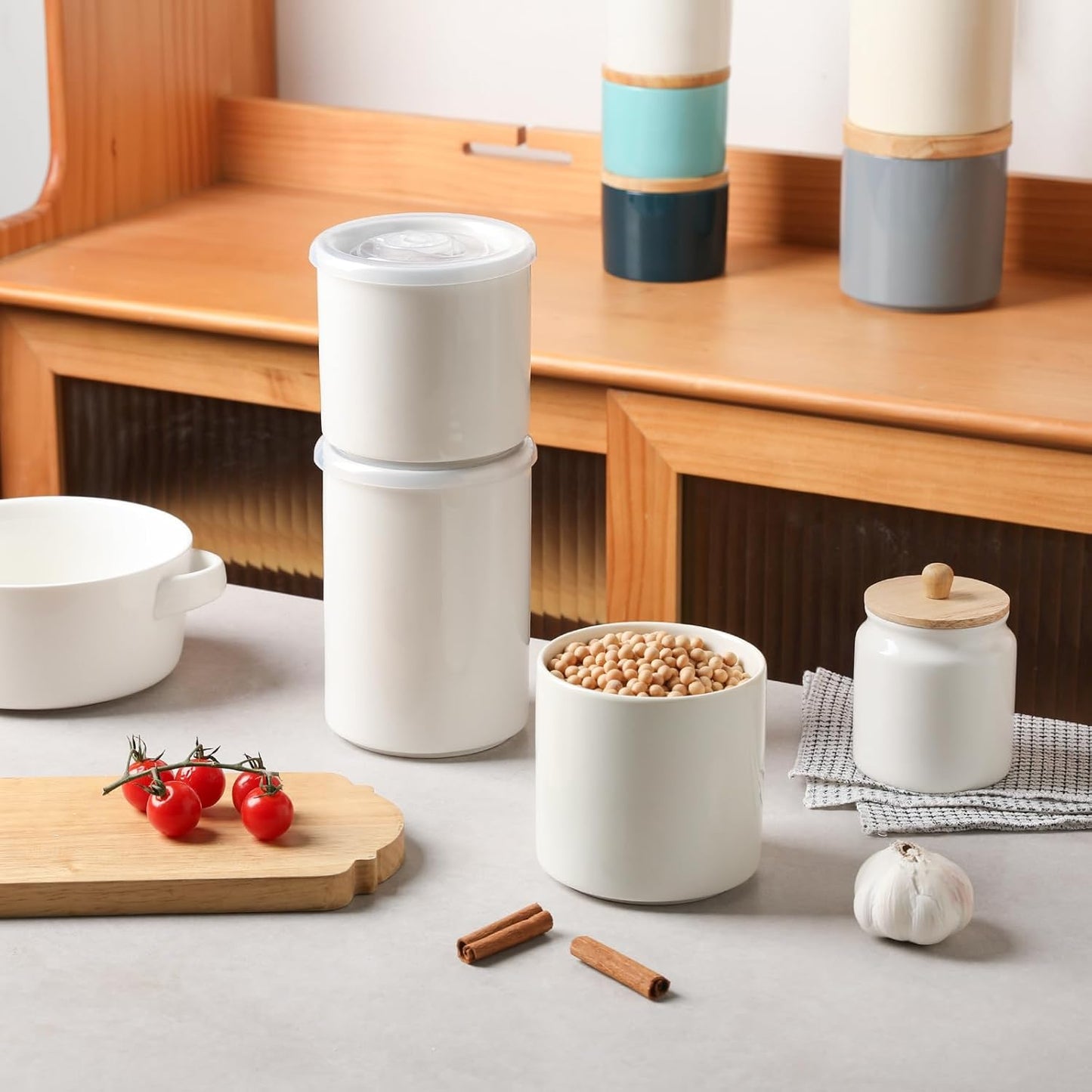 Sweejar Ceramic Food Storage Jar, Salt Container with Airtight Plastic Lid & Date Tracker, 28 Oz Kitchen Canisters for Flour, Rice, Sugar, Coffee, Spices, Pantry Organization (White)