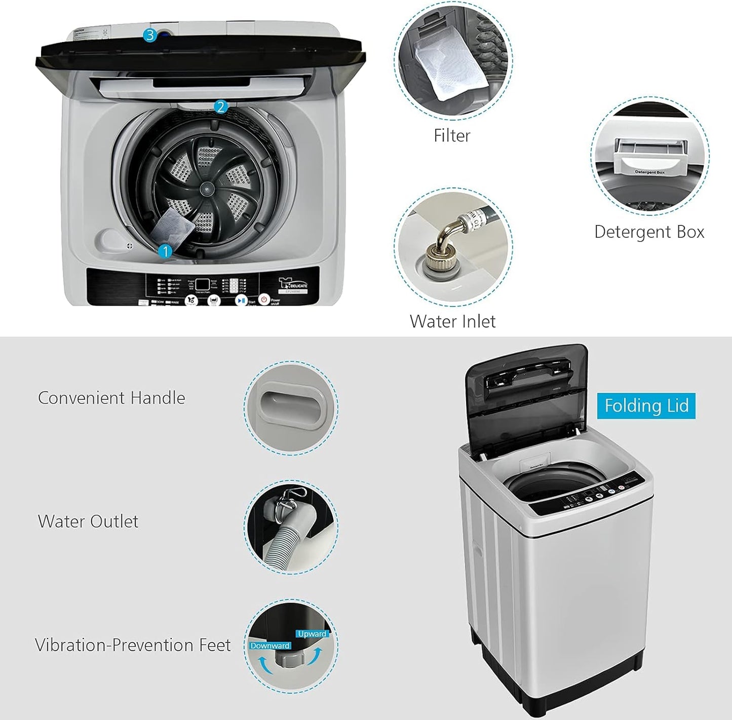 Giantex Full Automatic Washing Machine, 2 in 1 Portable Laundry Washer 1.5Cu.Ft 11lbs Capacity Washer and Spinner Combo 8 Programs 10 Water Levels Energy Saving Top Load Washer for Apartment Dorm