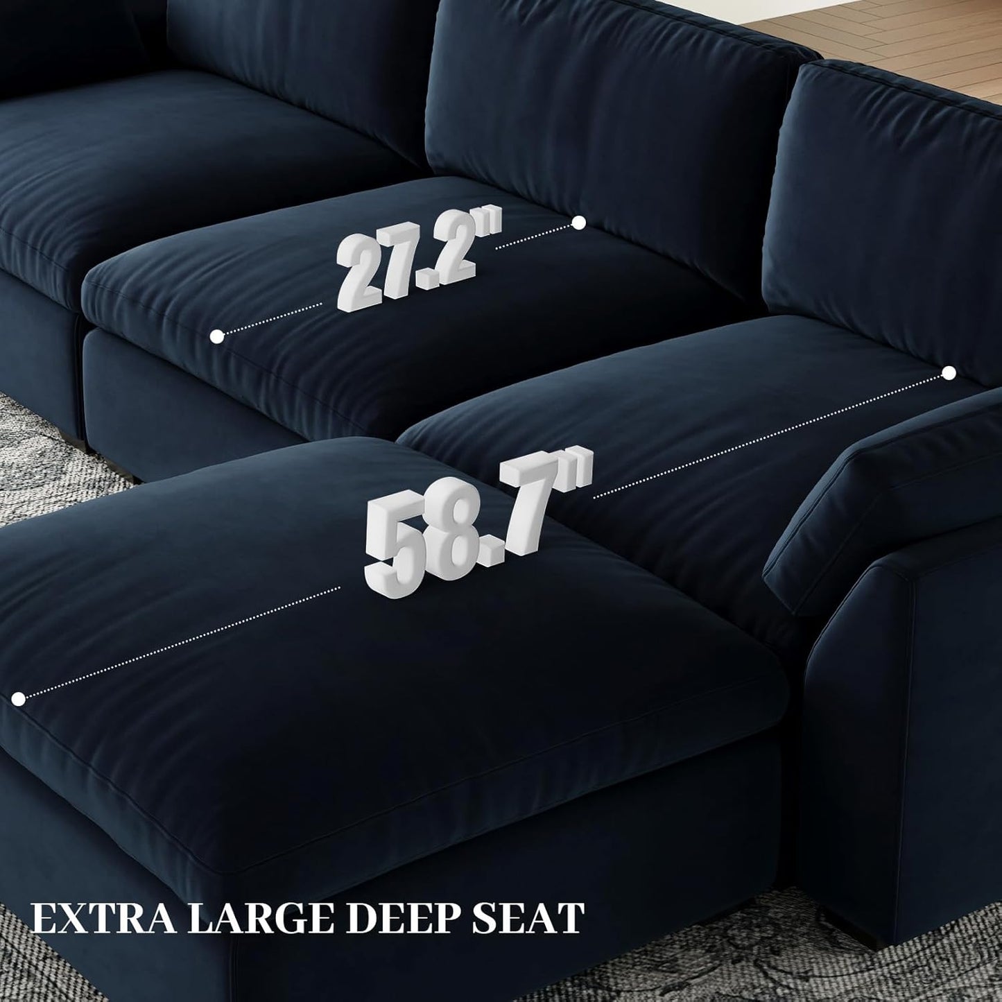 Belffin Extra Large Modular Sectional Sofa,106.3" 4-Seater L Shaped Couch,Velvet Convertible Sectional Couches for Living Room,Comfy Upholstered Modern Cloud Couch,Blue Sofa