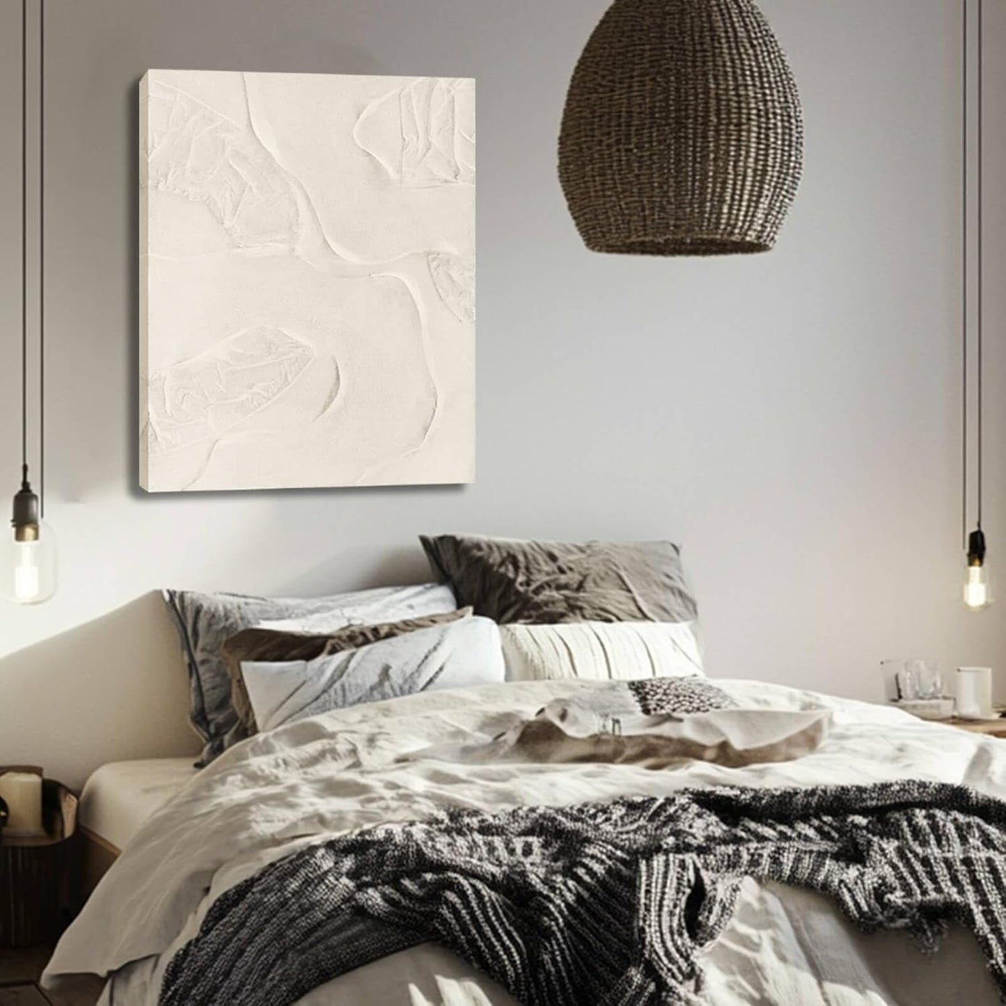 CHUDANHAO Beige Oil Paintings Textured Canvas Pictures Line Wall Decor Paintings 32"x40" Large Pictures for Living Room Bedroom Hotel