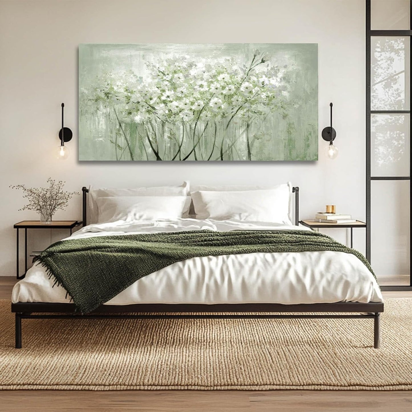 MLART99 Green and White Wall Art Home Decor Wildflower Wall Decorations Canvas Prints 29"x58" Nature Decor for Office Kitchen