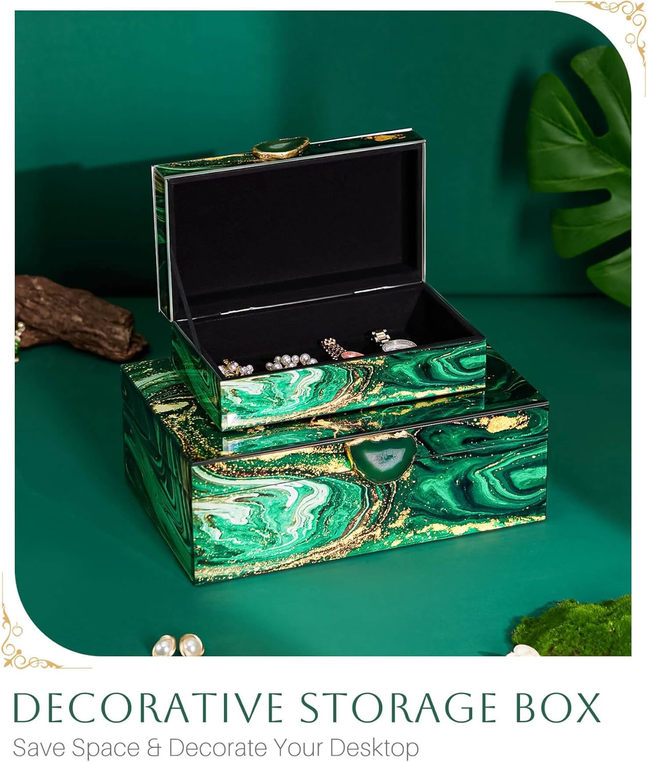 Homde Glass Decorative Storage Box: Set of 2 Boxes for Home Decor - Large Organizer with Lids for Decorations