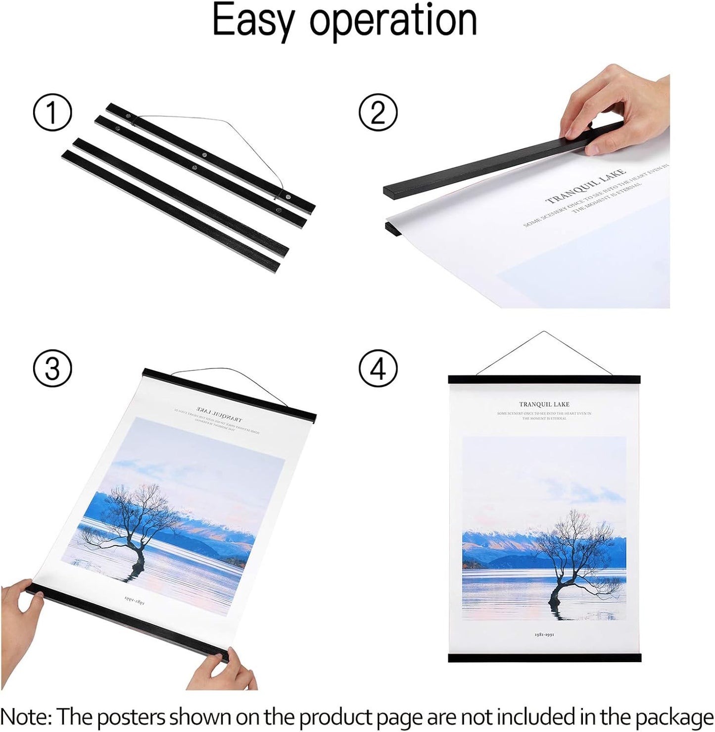 FALAMON Magnetic Poster Hanger Frame, 12x16 12x18 12x24 Teak Wood Magnet Poster Frame for Posters, Prints, Photos, Pictures, Maps, Scrolls, and Canvas Artwork(Black, 12")