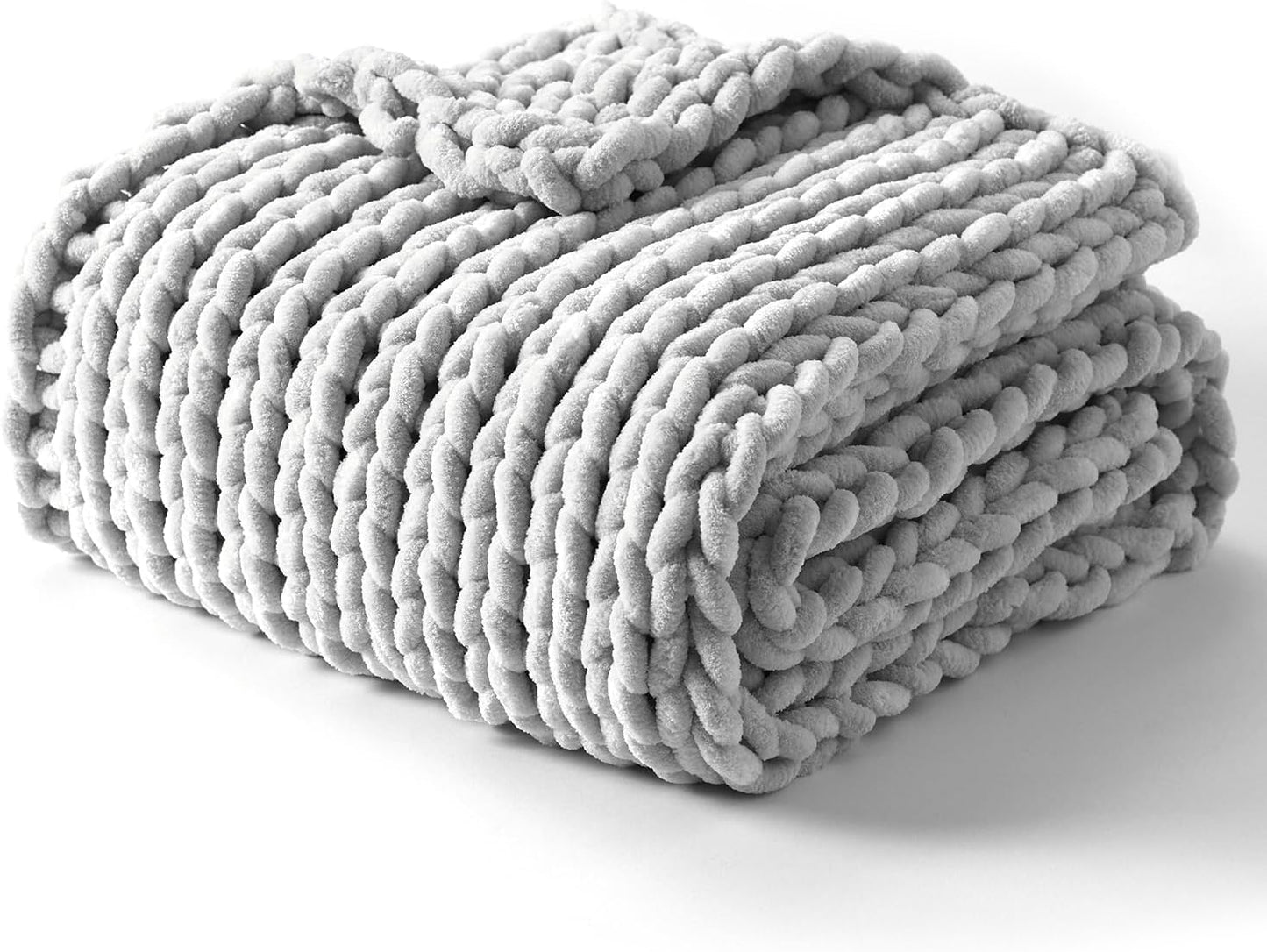 YnM Chunky Throw Blanket, Hand Knitted with Chenille Yarn, Skin Friendly, Ventilated and Breathable, Machine Washable, Home Décor Piece for Couch, Sofa and Bed (Glacier Grey, 50x60 Inch)