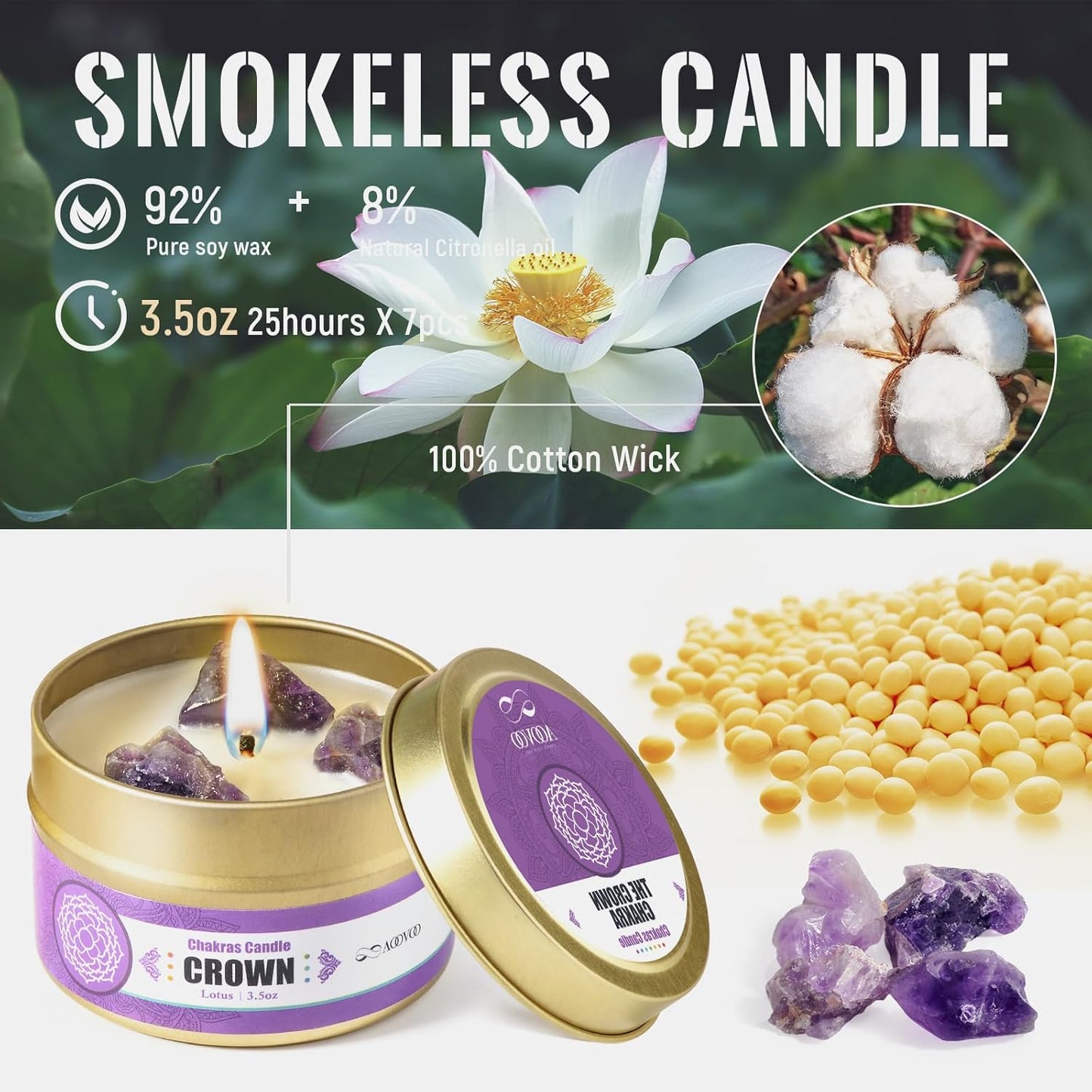 AOOVOO Chakra Candles with Healing Crystals - 7 Chakra Candle Set, Spiritual Gifts for Women, Aromatherapy Candle, Soy Candles for Women